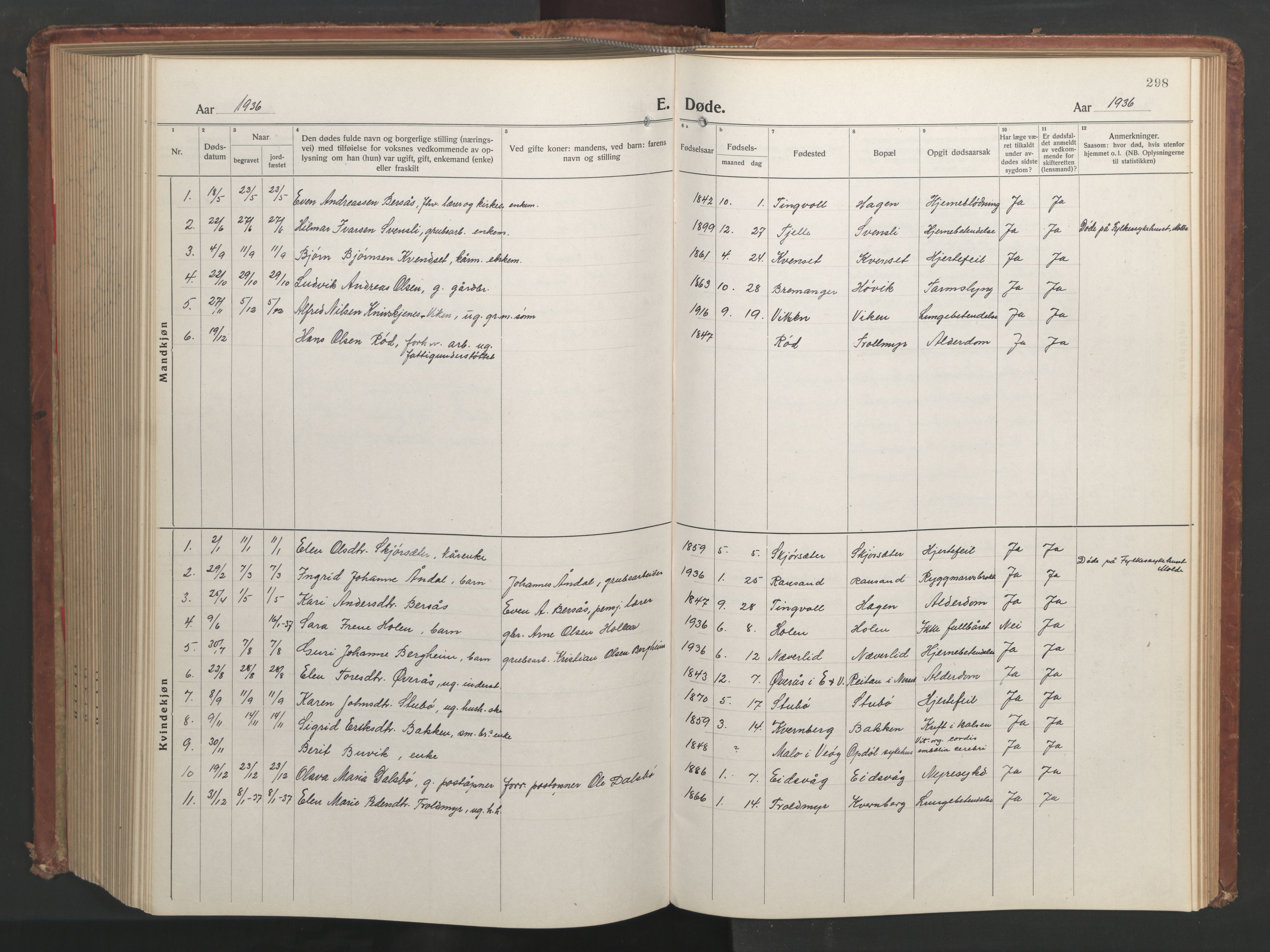 Ministerialprotokoller, klokkerbøker og fødselsregistre - Møre og Romsdal, SAT/A-1454/551/L0633: Parish register (copy) no. 551C05, 1921-1961, p. 298