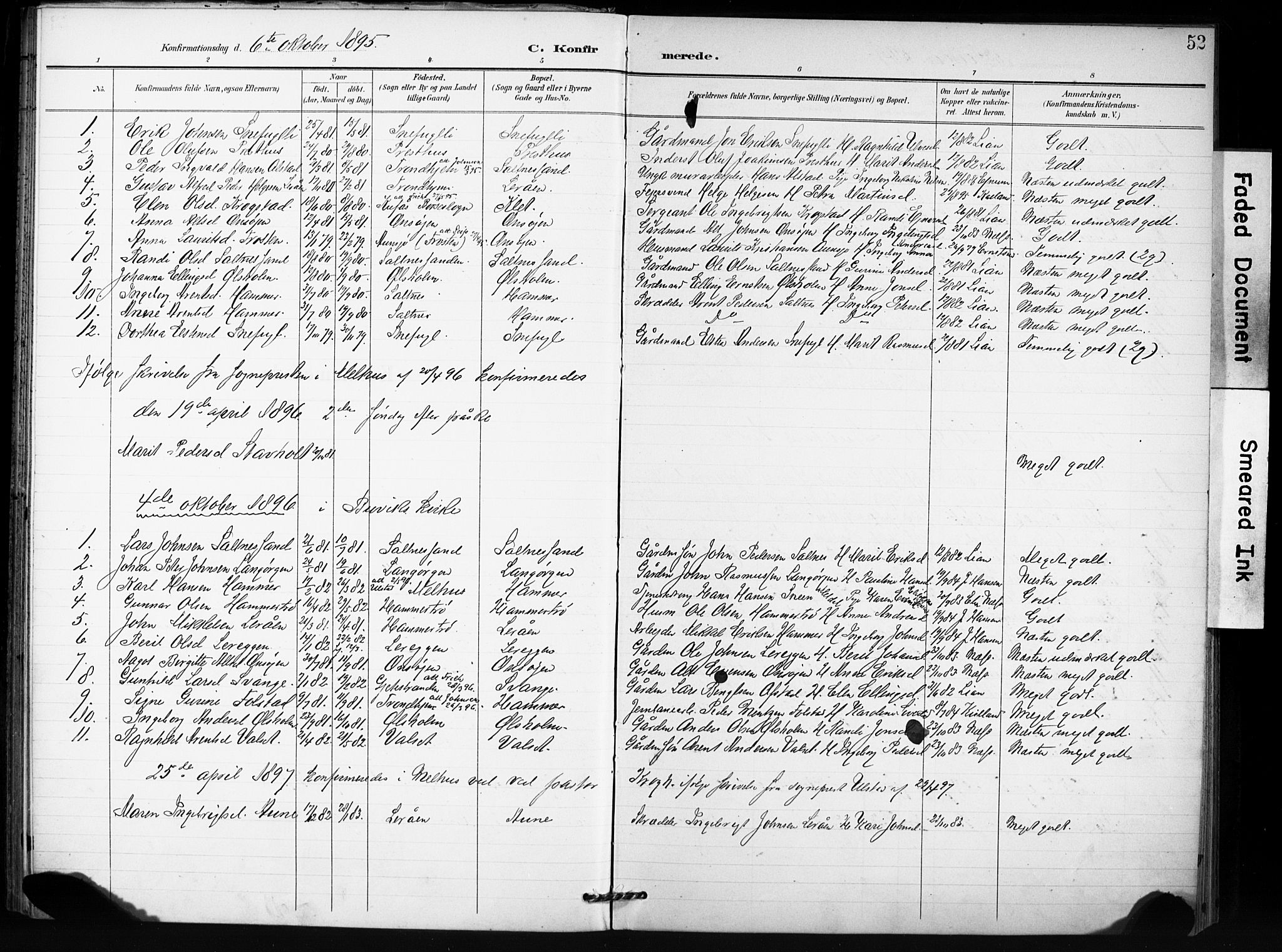 Ministerialprotokoller, klokkerbøker og fødselsregistre - Sør-Trøndelag, SAT/A-1456/666/L0787: Parish register (official) no. 666A05, 1895-1908, p. 52