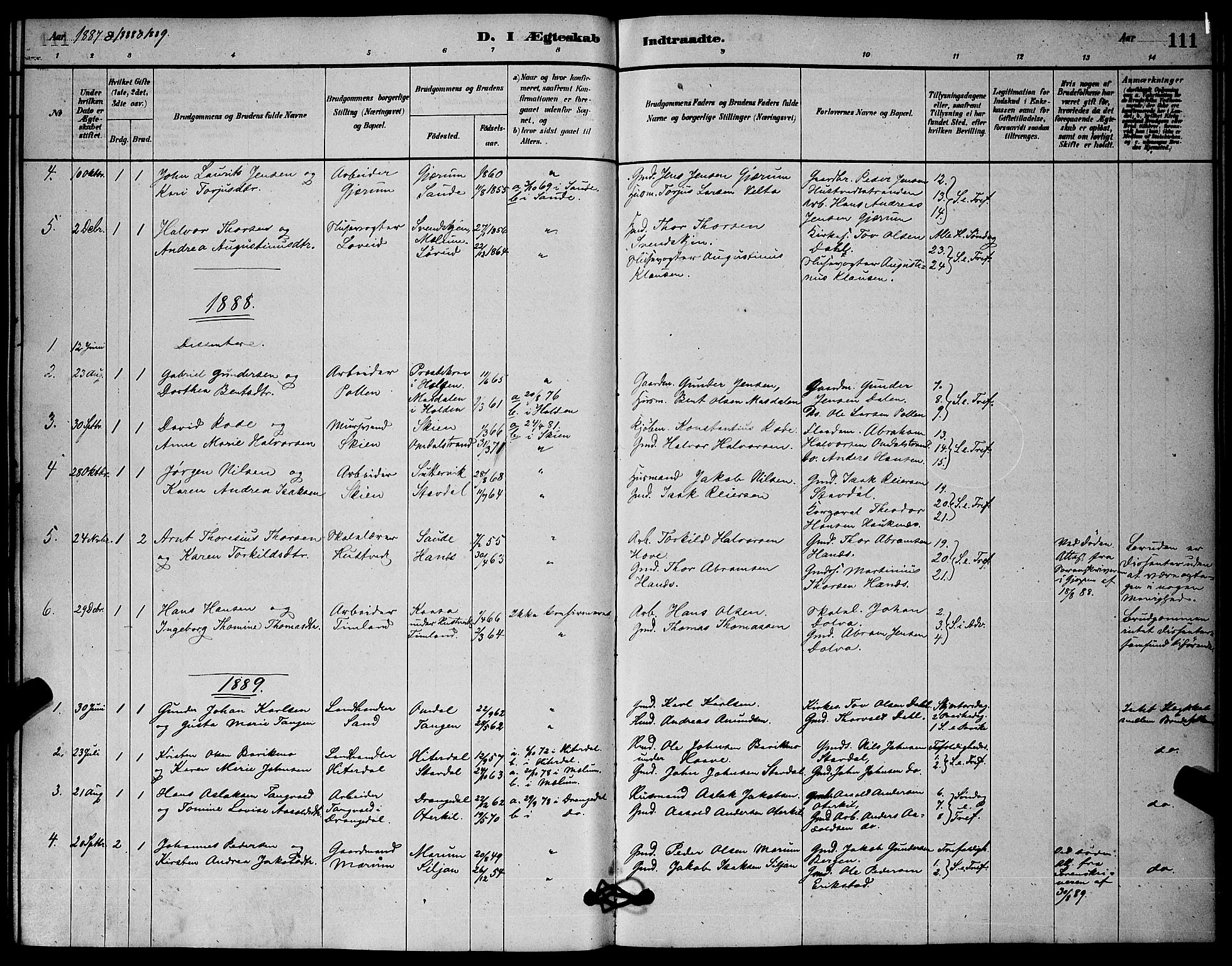 Solum kirkebøker, AV/SAKO-A-306/G/Gb/L0003: Parish register (copy) no. II 3, 1880-1898, p. 111