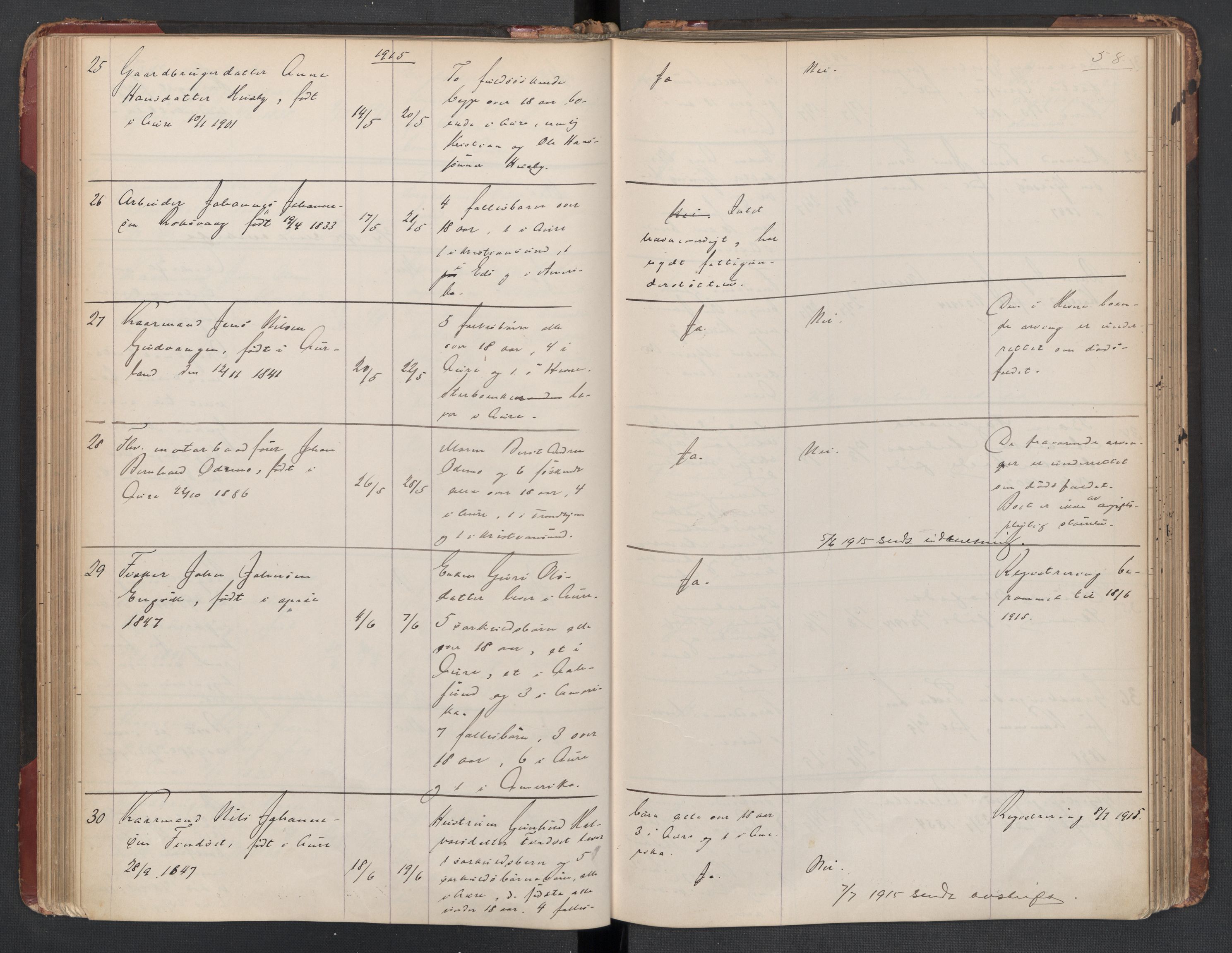 Aure lensmannskontor, SAT/A-1088/1/02/L0003: 2.01.03 Dødsfallsprotokoll, 1906-1926, p. 58