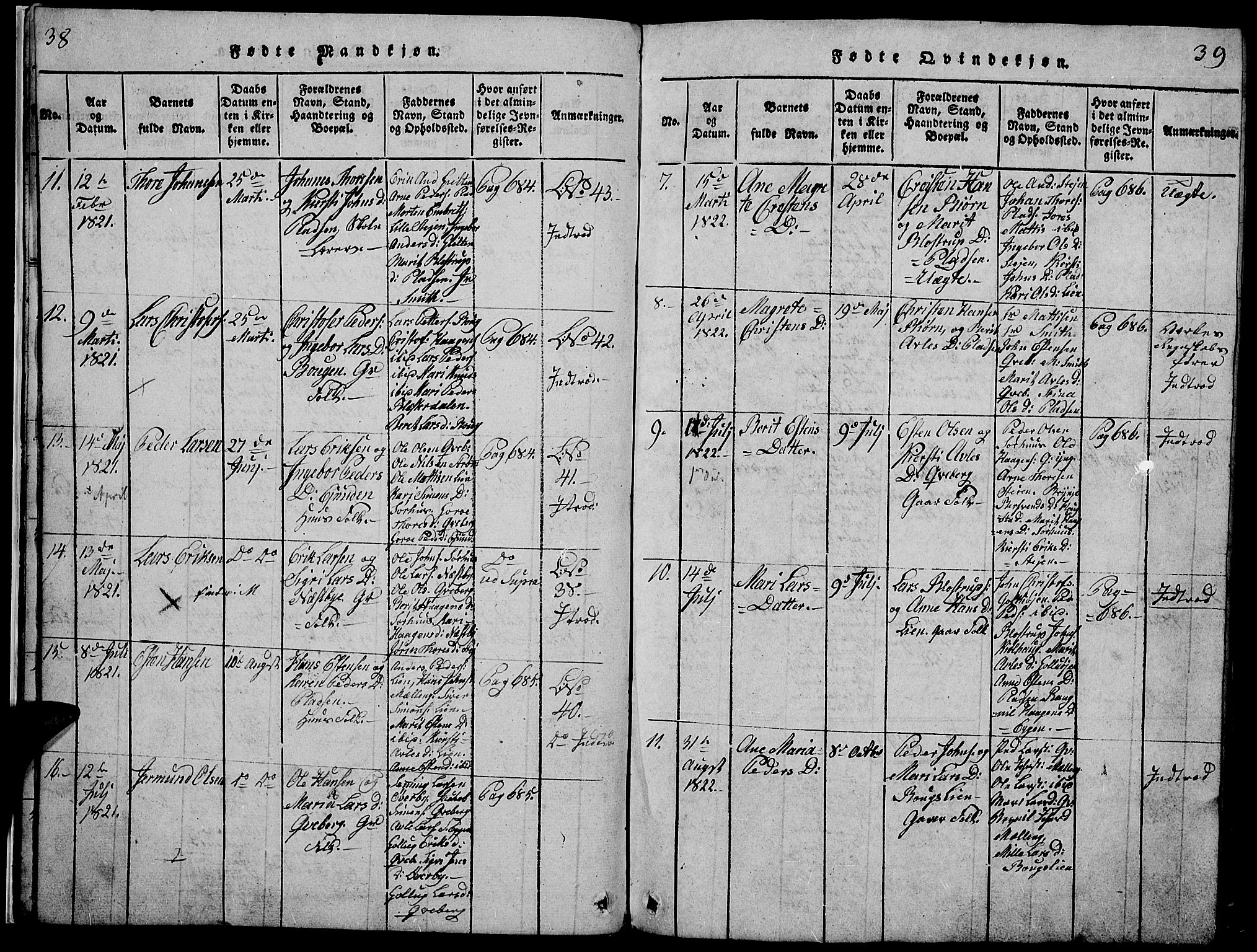 Tynset prestekontor, SAH/PREST-058/H/Ha/Hab/L0002: Parish register (copy) no. 2, 1814-1862, p. 38-39
