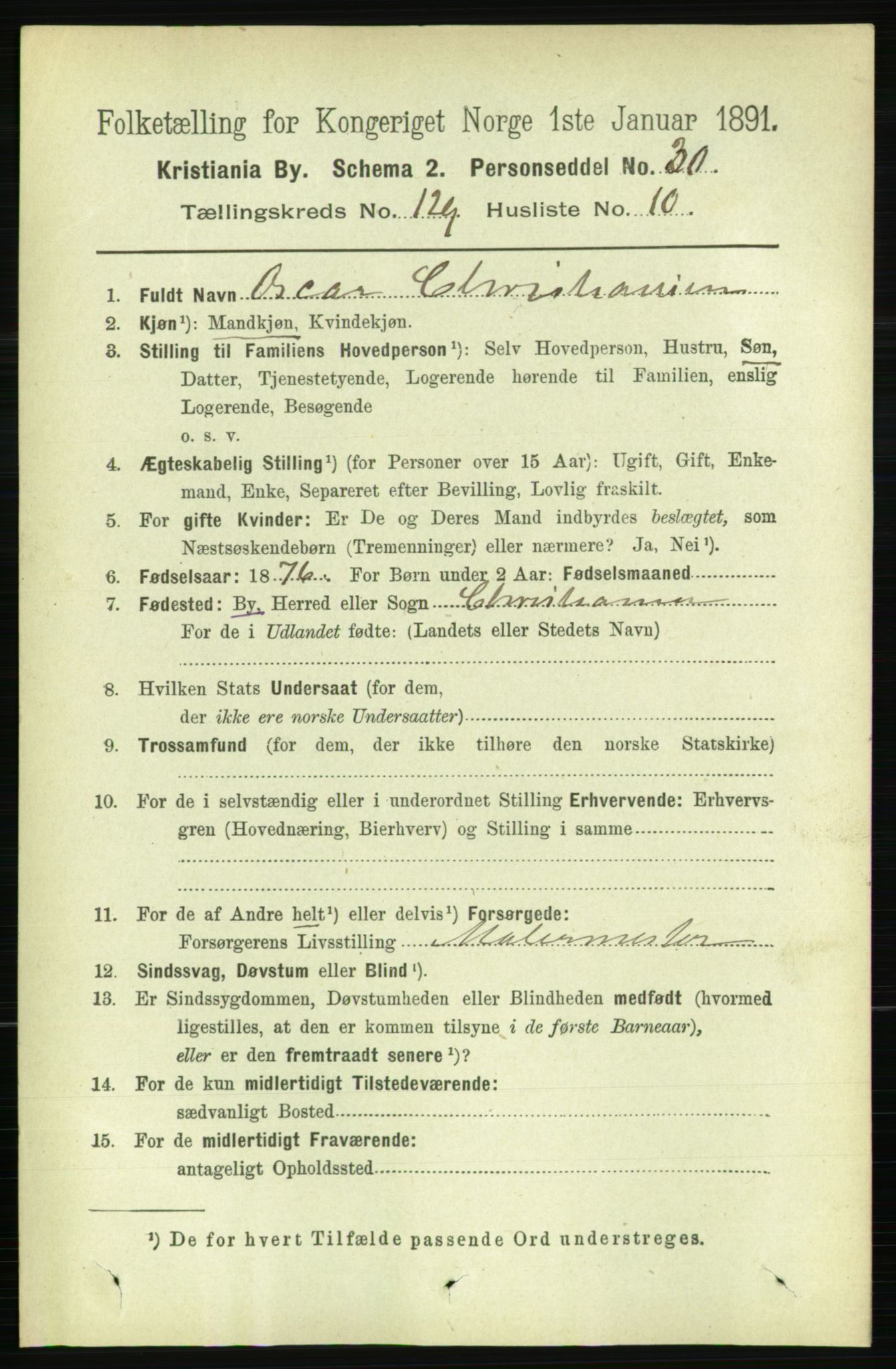 RA, 1891 census for 0301 Kristiania, 1891, p. 69466