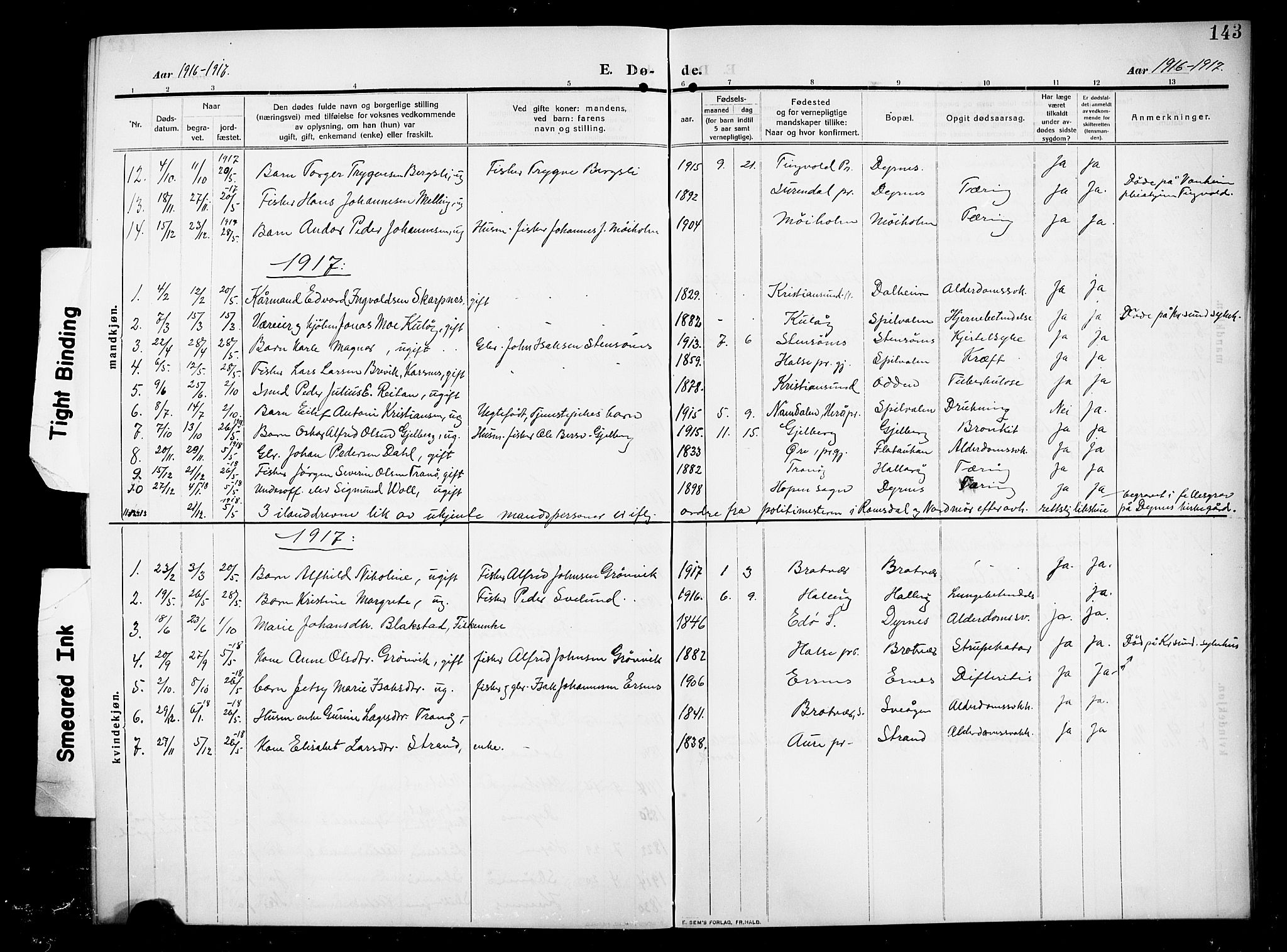 Ministerialprotokoller, klokkerbøker og fødselsregistre - Møre og Romsdal, SAT/A-1454/582/L0949: Parish register (copy) no. 582C01, 1909-1925, p. 143