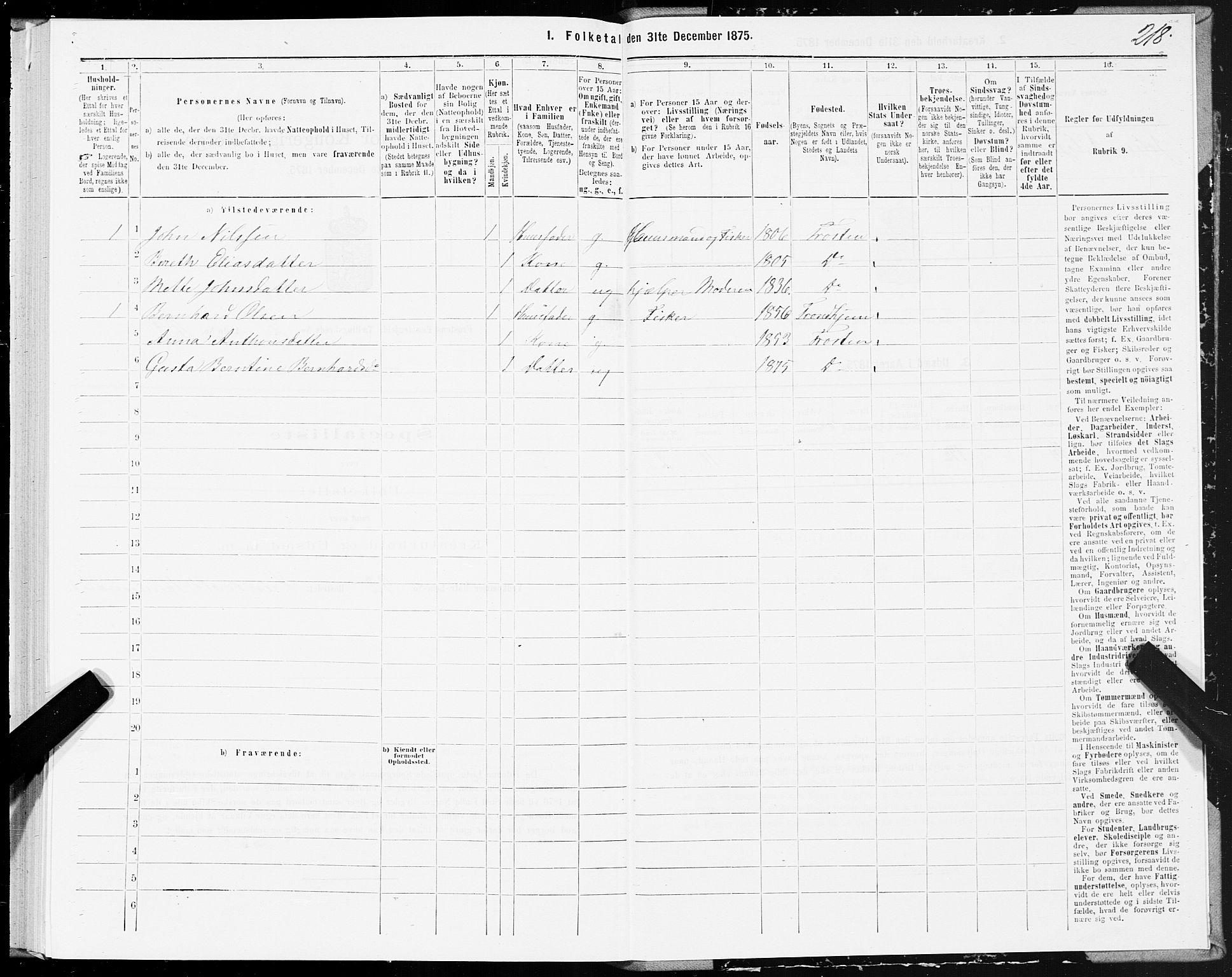 SAT, 1875 census for 1717P Frosta, 1875, p. 2218