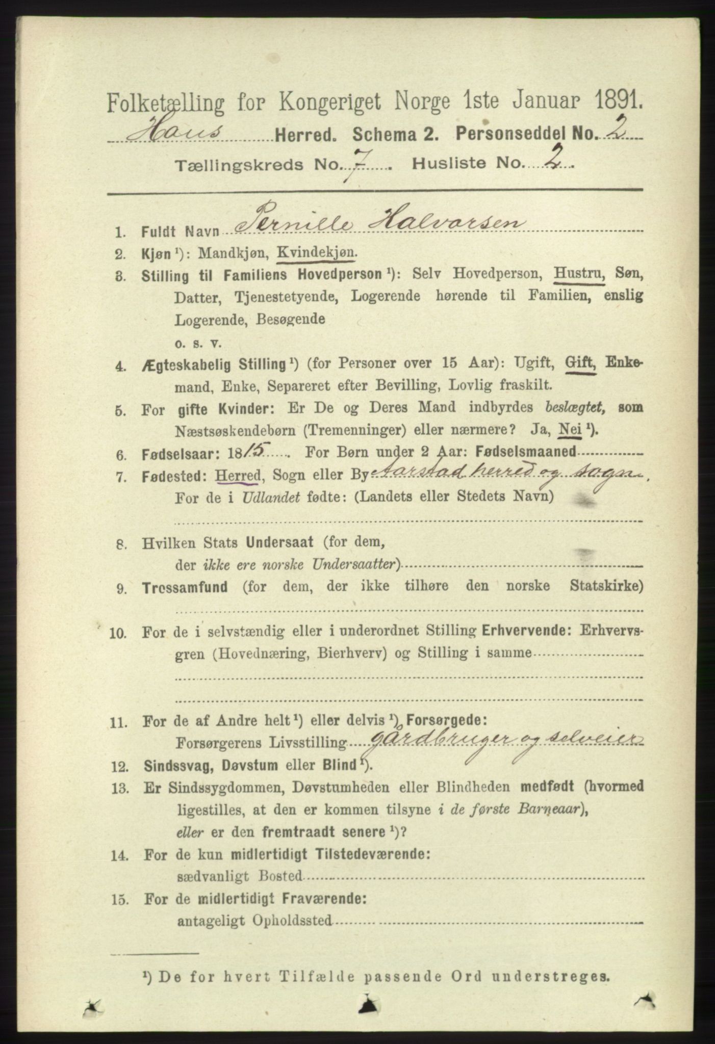 RA, 1891 census for 1250 Haus, 1891, p. 2660