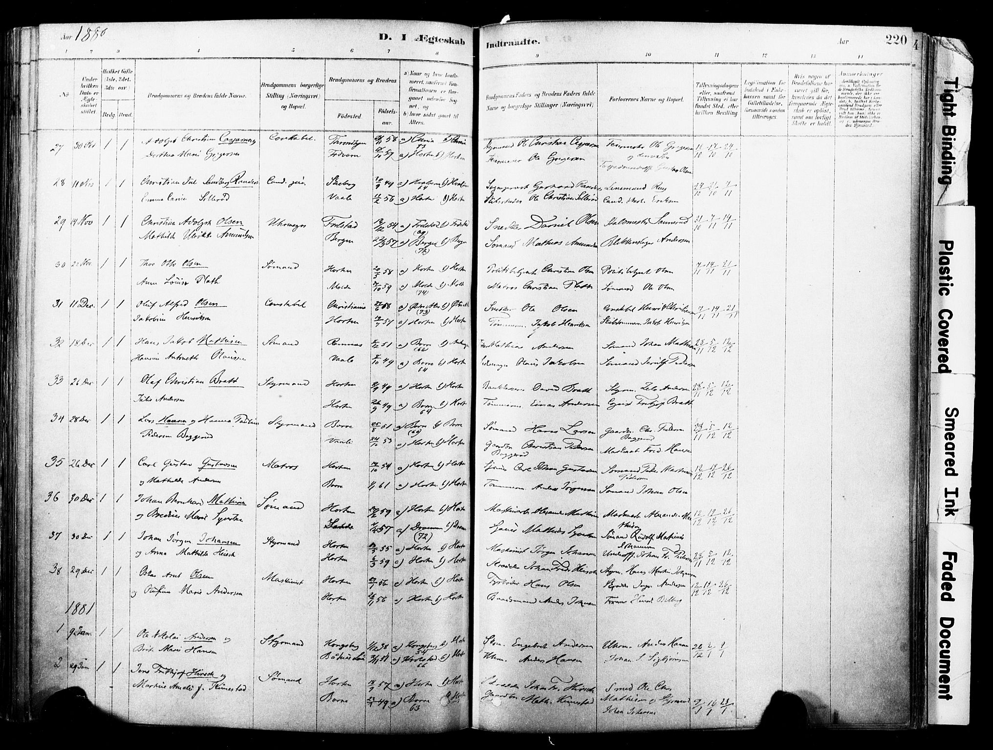 Horten kirkebøker, AV/SAKO-A-348/F/Fa/L0003: Parish register (official) no. 3, 1878-1887, p. 220