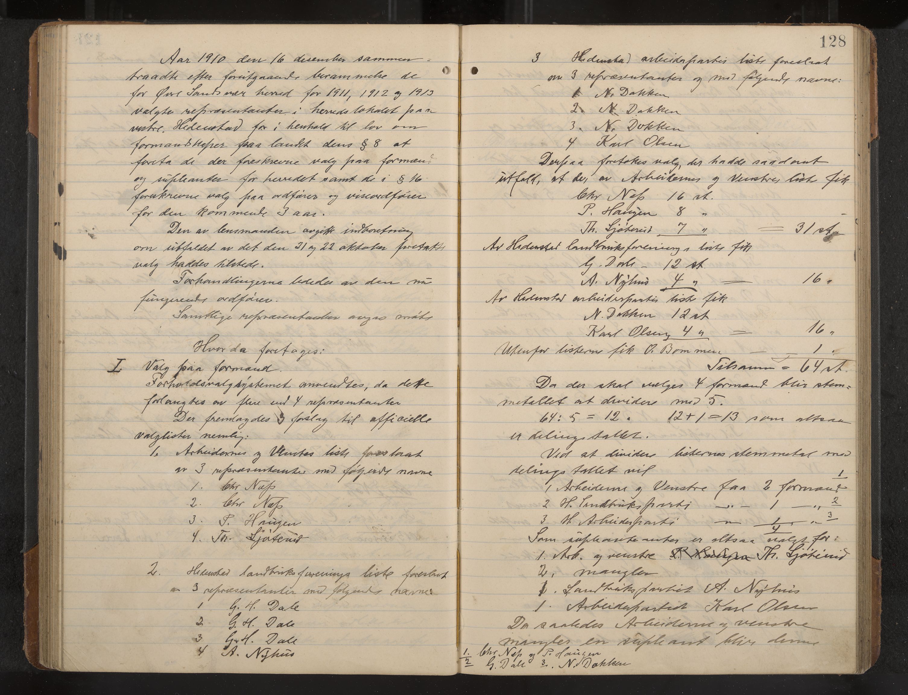 Øvre Sandsvær formannskap og sentraladministrasjon, IKAK/0630021/A/L0001: Møtebok med register, 1908-1913, p. 128