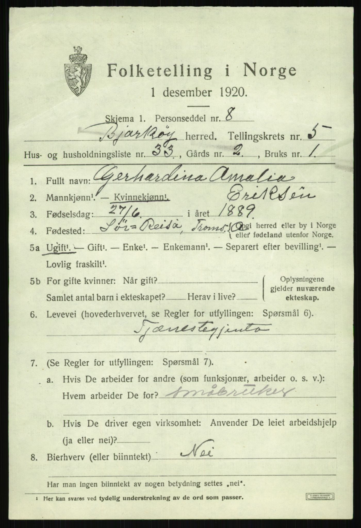 SATØ, 1920 census for Bjarkøy, 1920, p. 2673