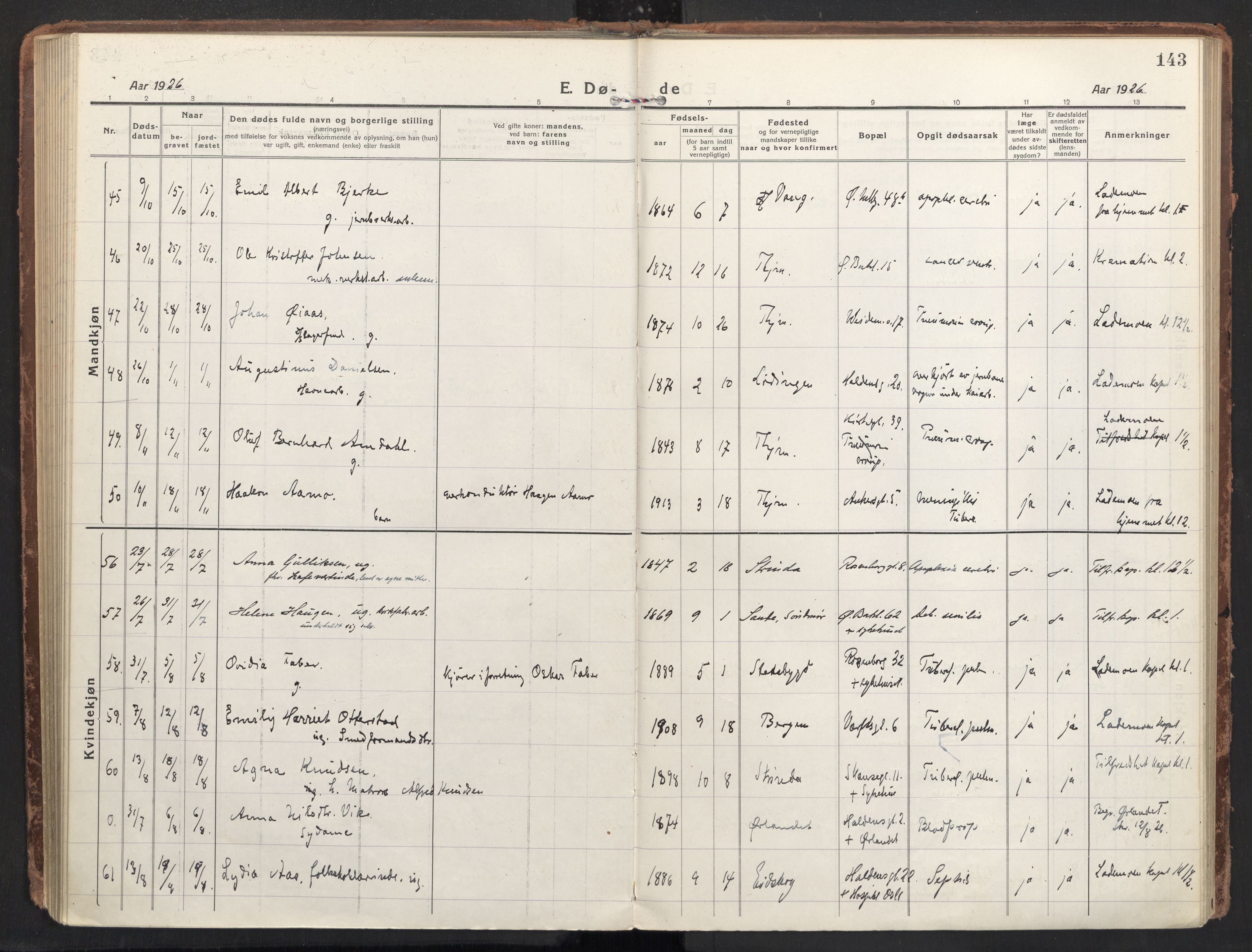 Ministerialprotokoller, klokkerbøker og fødselsregistre - Sør-Trøndelag, AV/SAT-A-1456/604/L0207: Parish register (official) no. 604A27, 1917-1933, p. 143