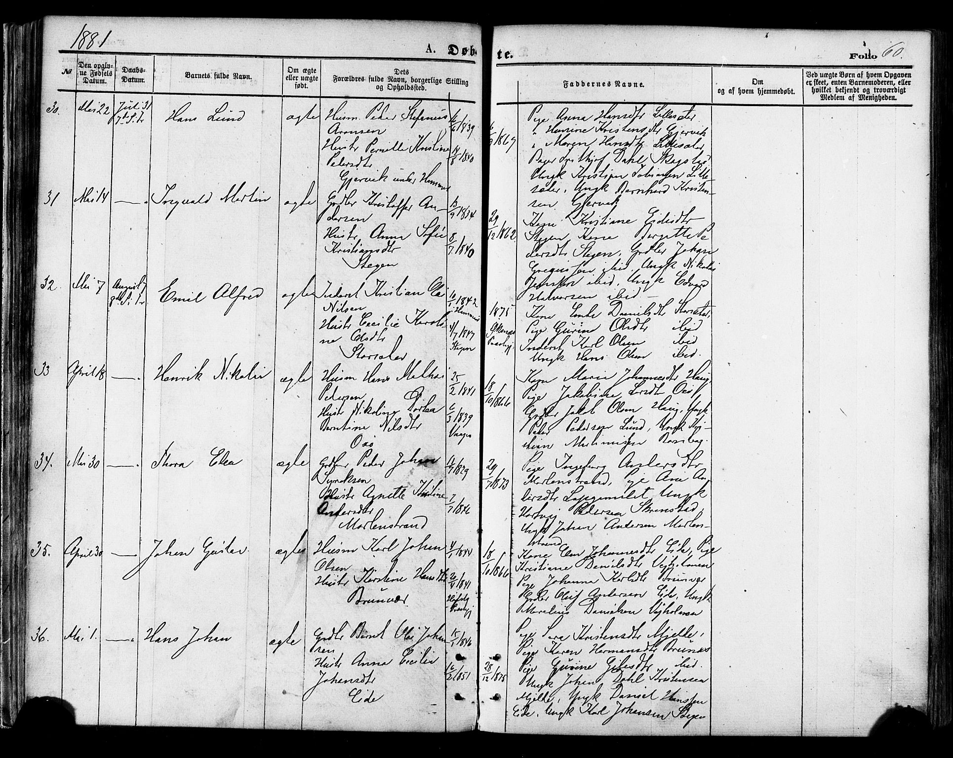 Ministerialprotokoller, klokkerbøker og fødselsregistre - Nordland, SAT/A-1459/855/L0802: Parish register (official) no. 855A10, 1875-1886, p. 60