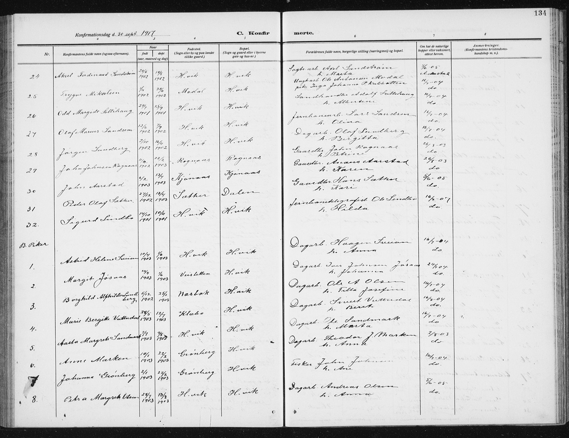 Ministerialprotokoller, klokkerbøker og fødselsregistre - Sør-Trøndelag, AV/SAT-A-1456/617/L0431: Parish register (copy) no. 617C02, 1910-1936, p. 134