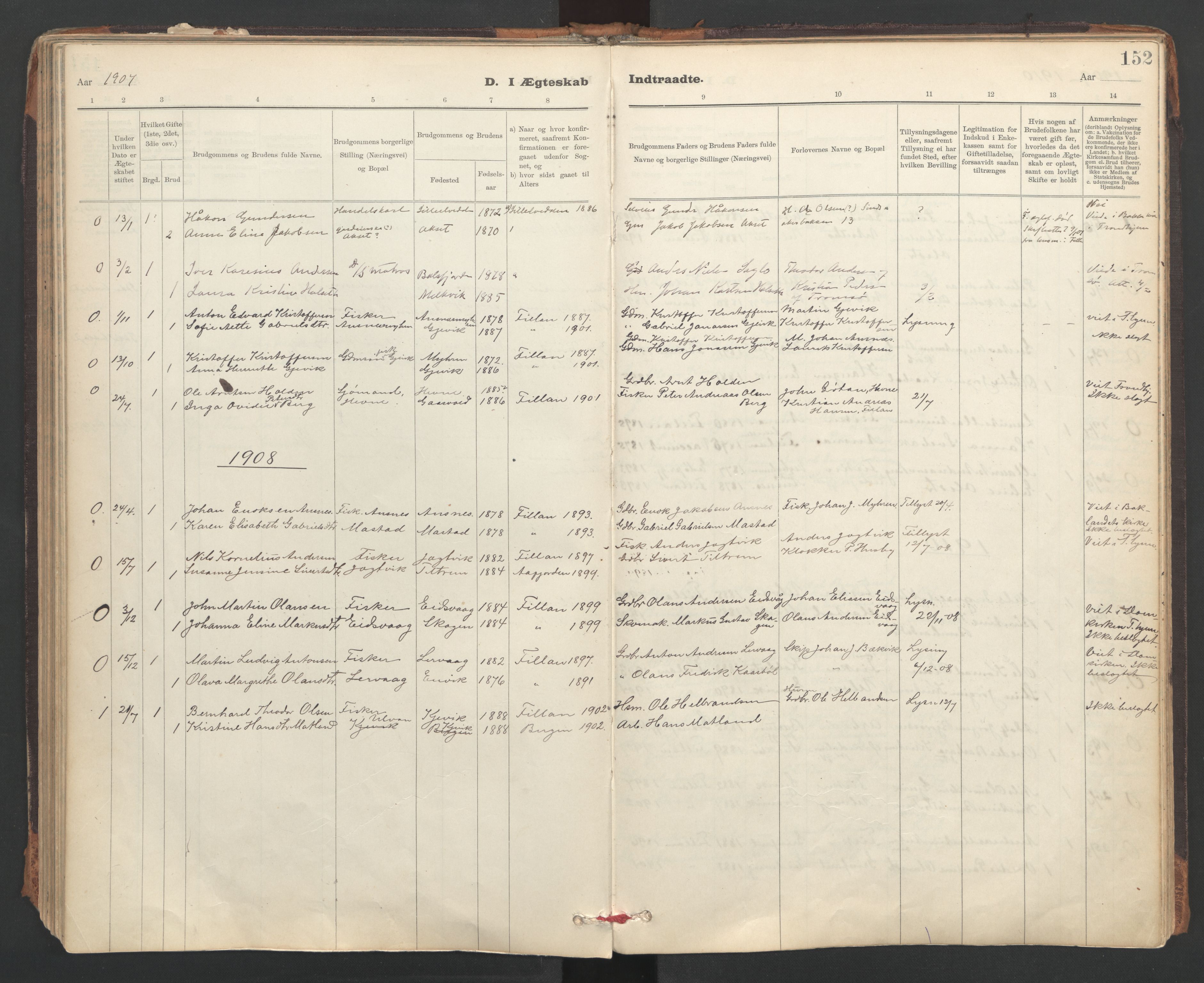 Ministerialprotokoller, klokkerbøker og fødselsregistre - Sør-Trøndelag, AV/SAT-A-1456/637/L0559: Parish register (official) no. 637A02, 1899-1923, p. 152