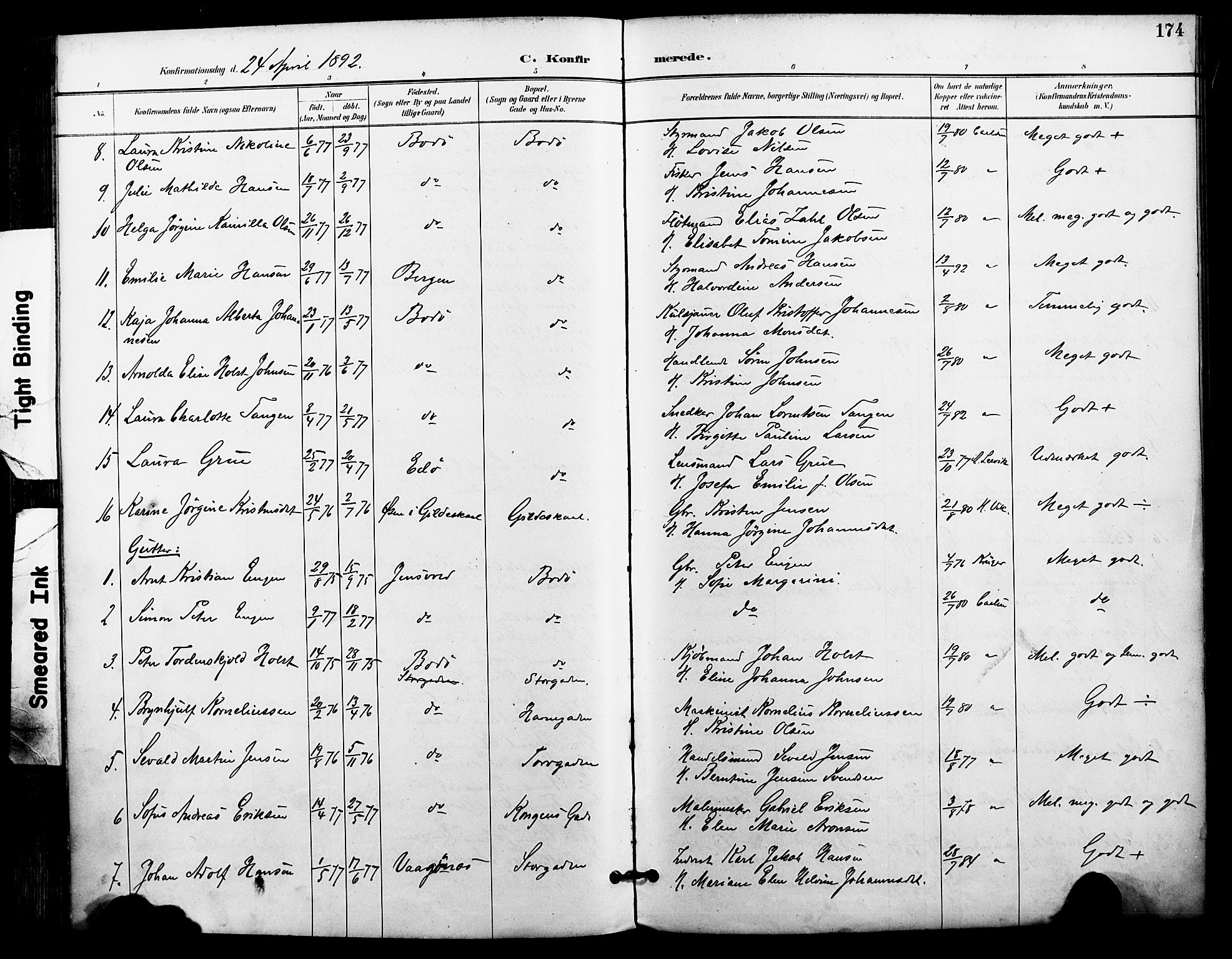 Ministerialprotokoller, klokkerbøker og fødselsregistre - Nordland, AV/SAT-A-1459/801/L0010: Parish register (official) no. 801A10, 1888-1899, p. 174