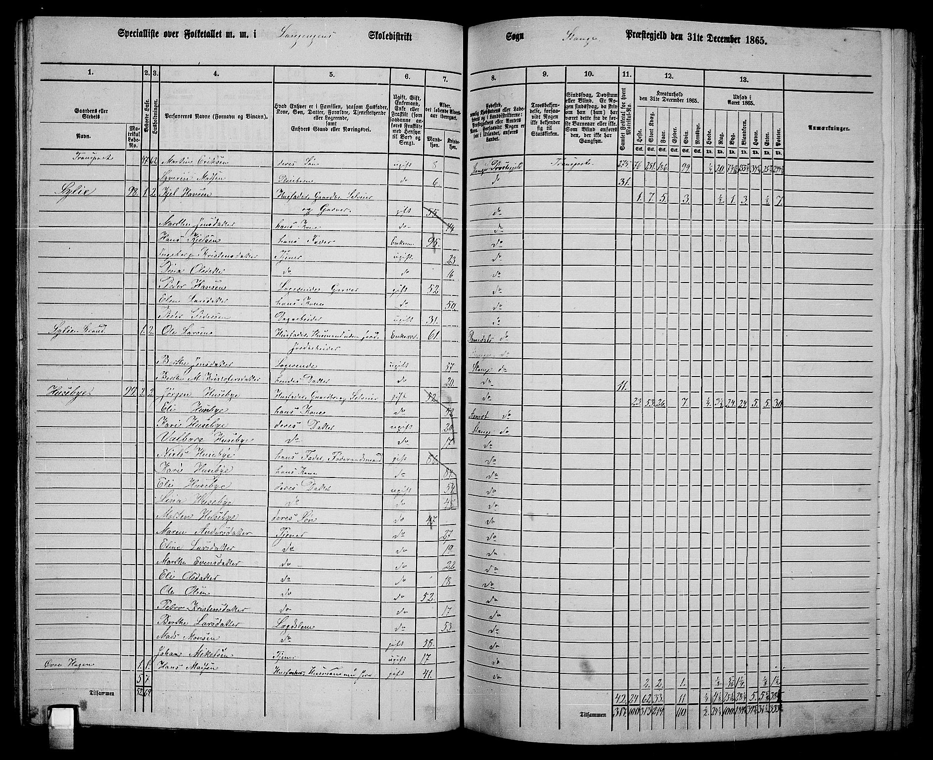 RA, 1865 census for Stange, 1865, p. 114