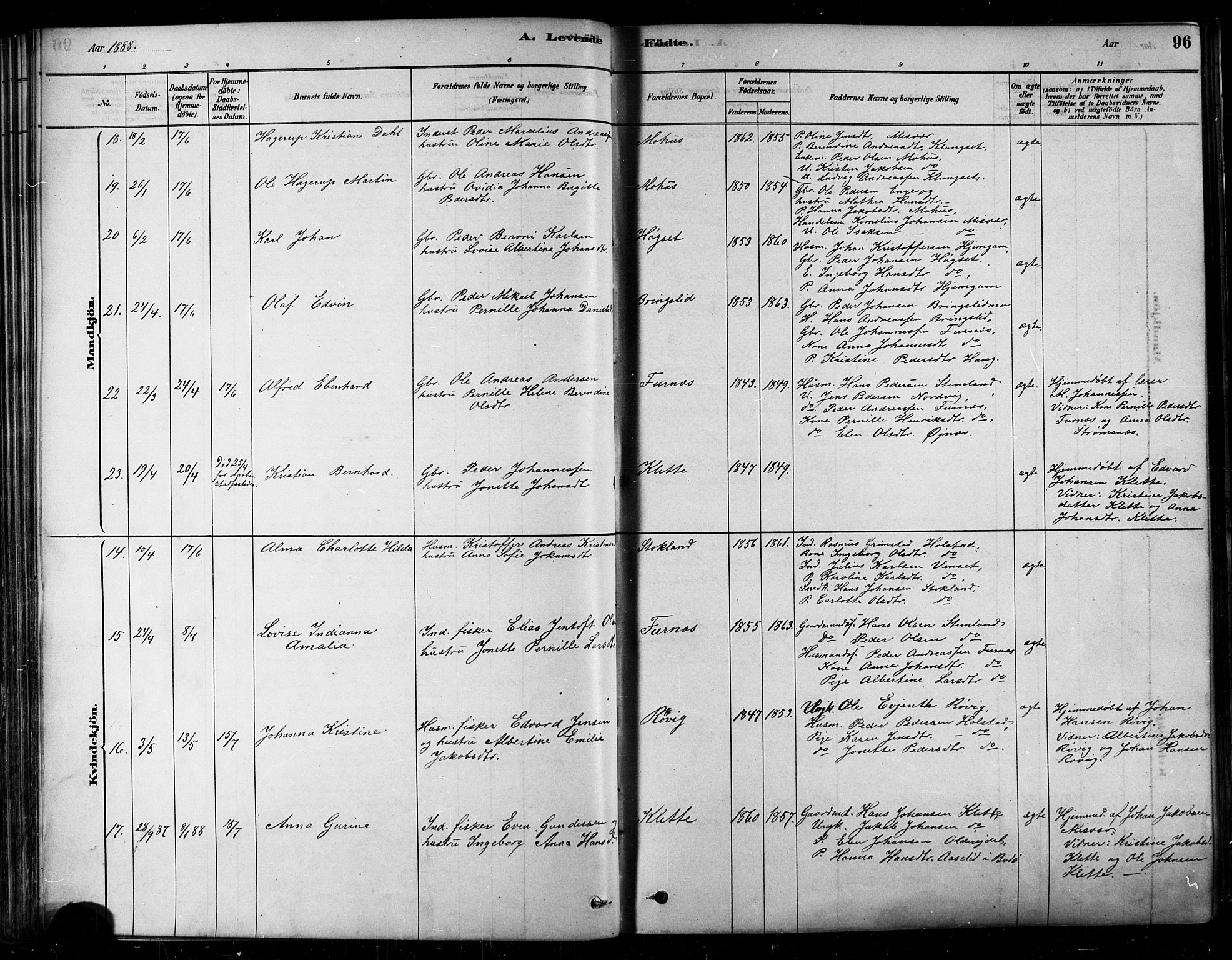 Ministerialprotokoller, klokkerbøker og fødselsregistre - Nordland, SAT/A-1459/852/L0740: Parish register (official) no. 852A10, 1878-1894, p. 96
