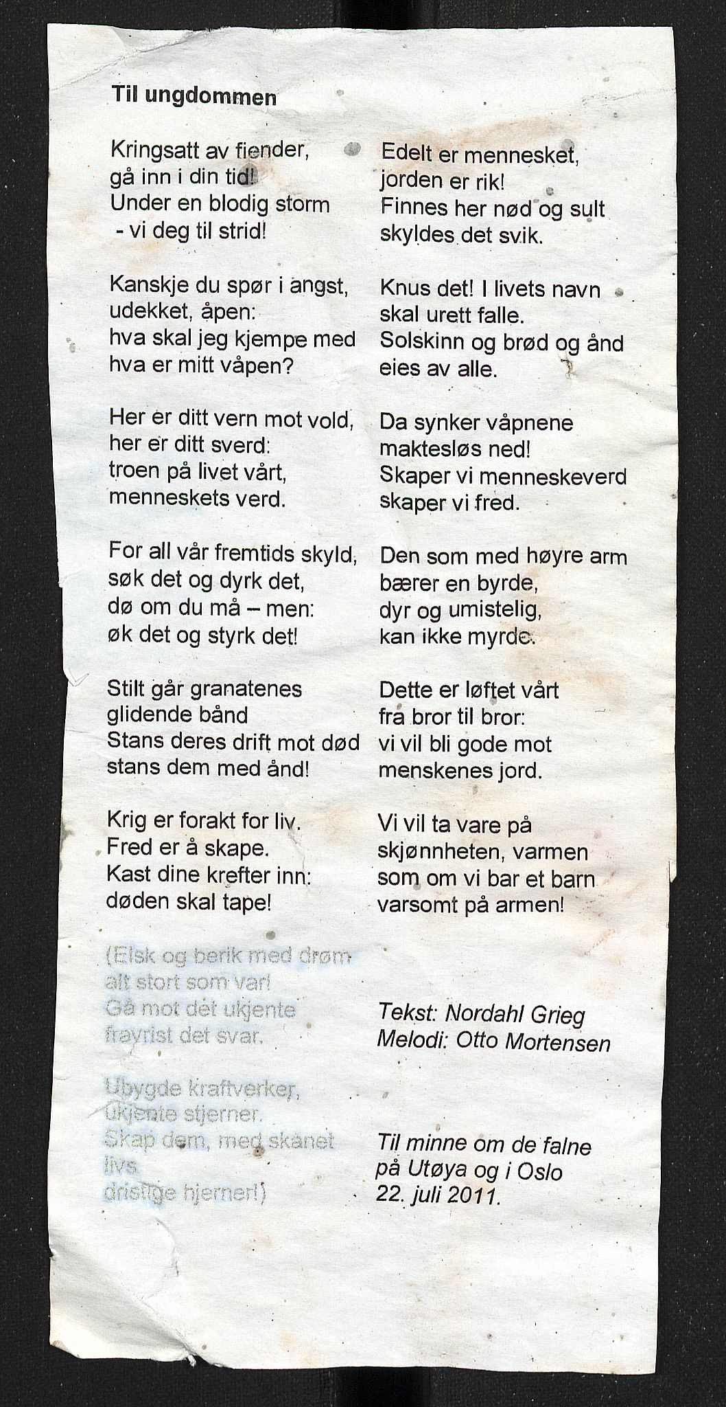 Minnemateriale etter 22.07.2011, RA/S-6313/00/A/L0001: Minnemateriale utvalgt for publisering i forbindelse med ettårsmarkeringen, 2011, p. 474