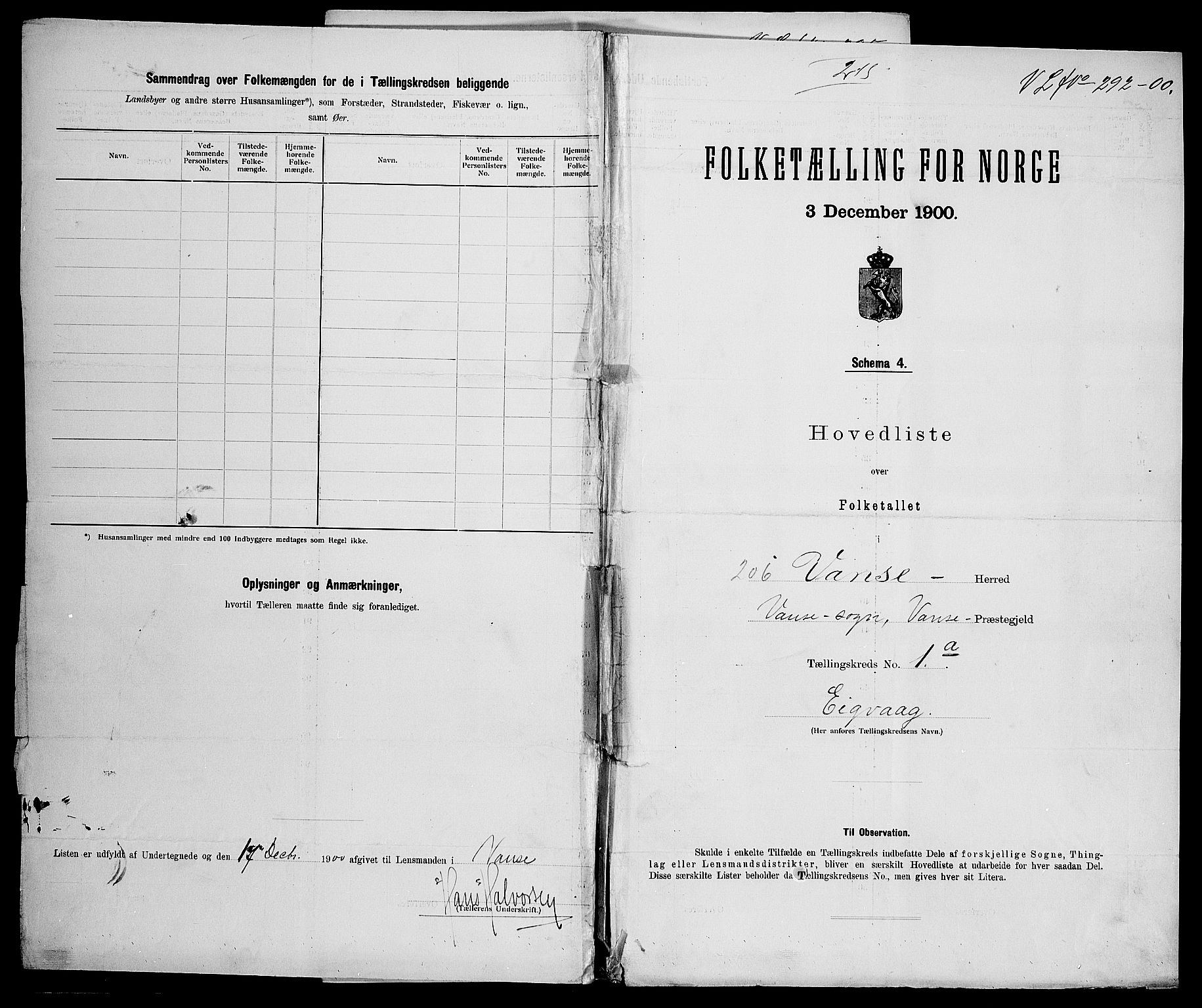 SAK, 1900 census for Vanse, 1900, p. 28