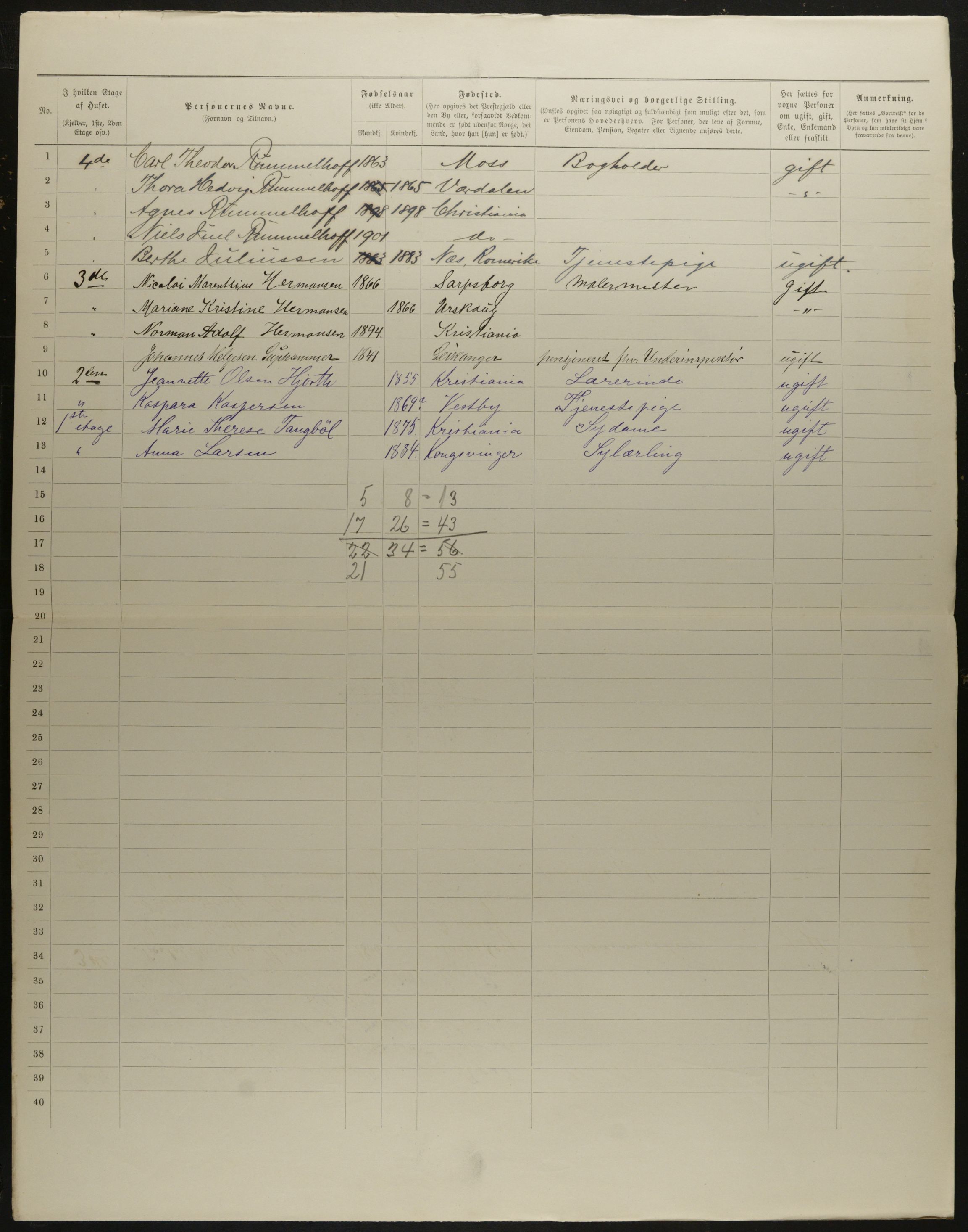 OBA, Municipal Census 1901 for Kristiania, 1901, p. 12078