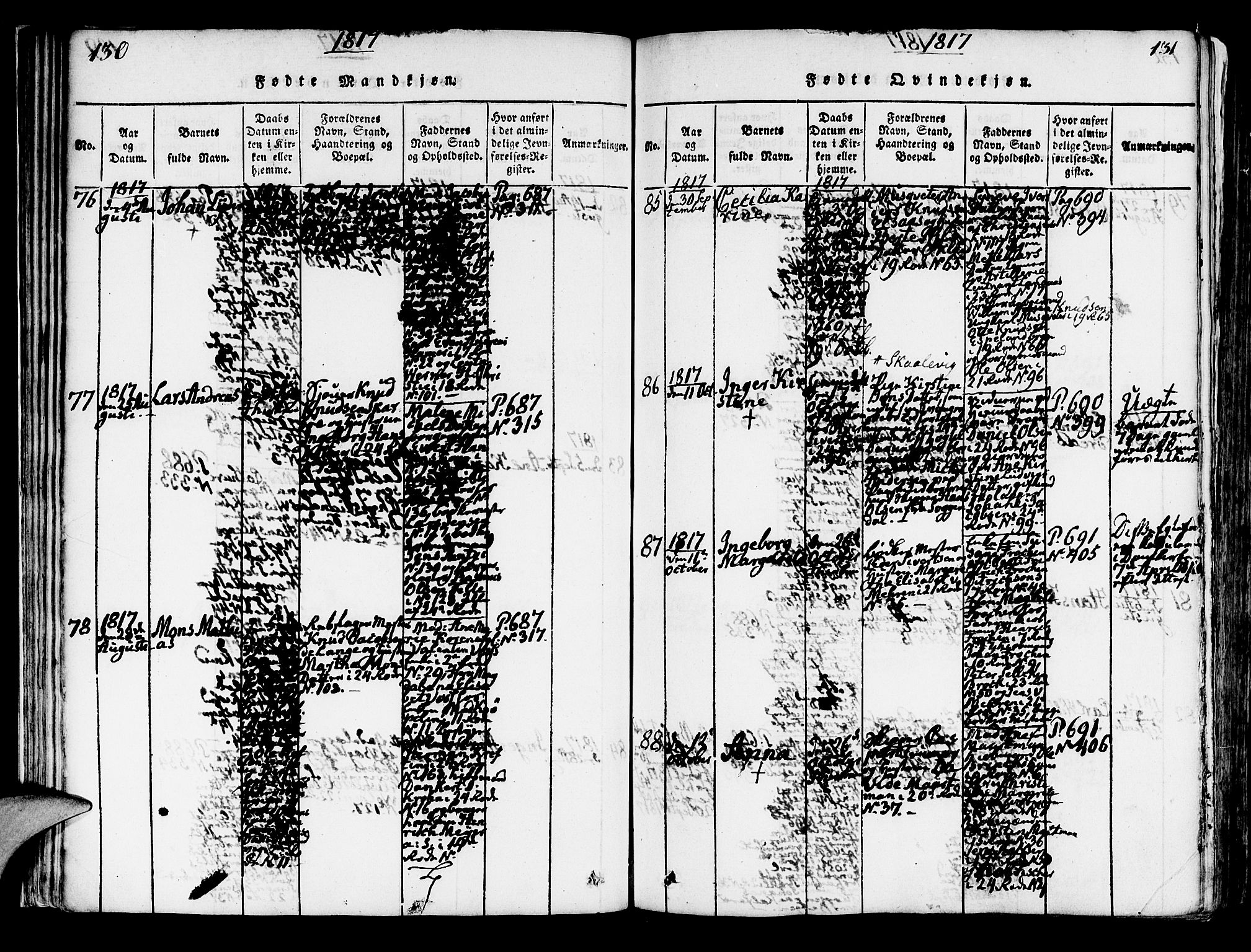 Korskirken sokneprestembete, AV/SAB-A-76101/H/Hab: Parish register (copy) no. A 1b, 1815-1821, p. 130-131