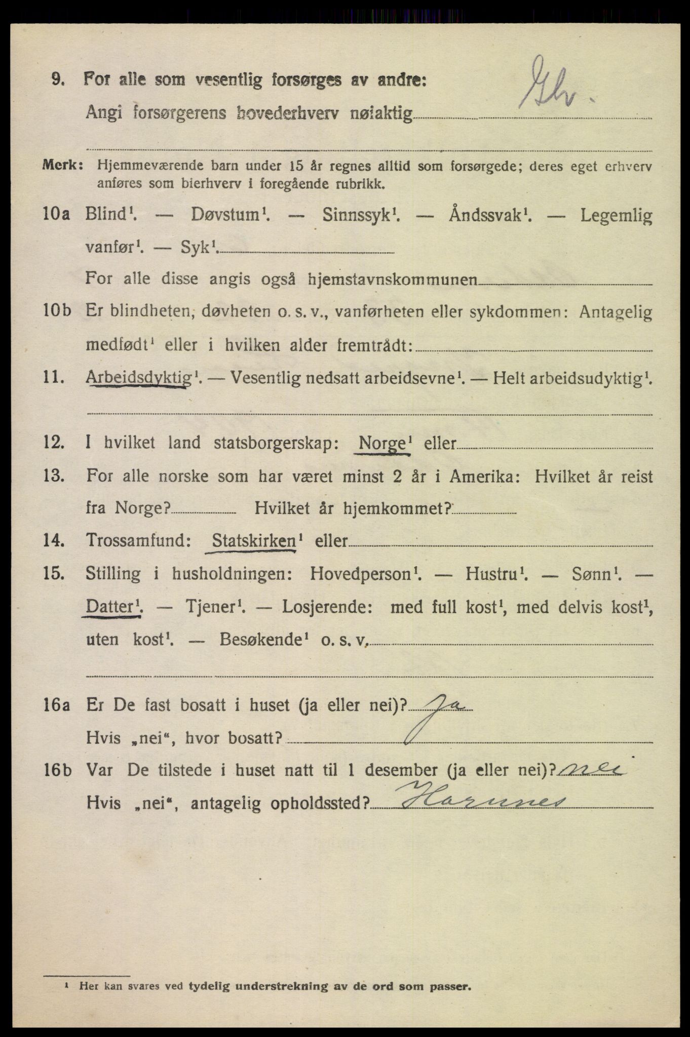 SAK, 1920 census for Oddernes, 1920, p. 5564