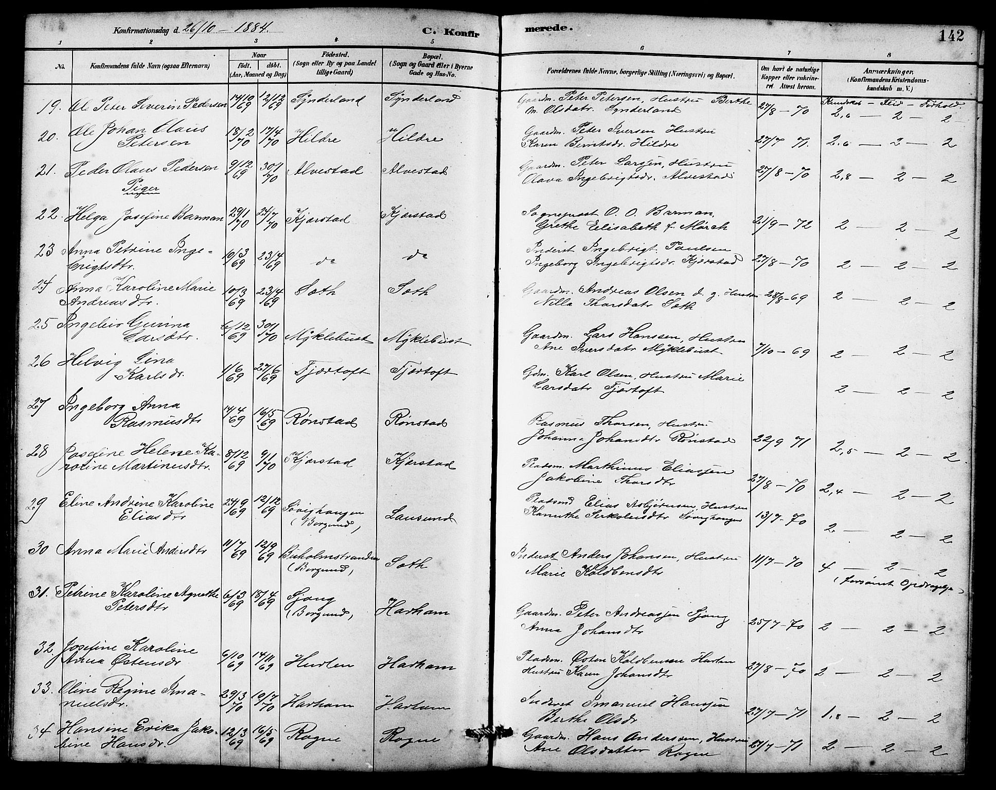 Ministerialprotokoller, klokkerbøker og fødselsregistre - Møre og Romsdal, AV/SAT-A-1454/536/L0510: Parish register (copy) no. 536C05, 1881-1898, p. 142