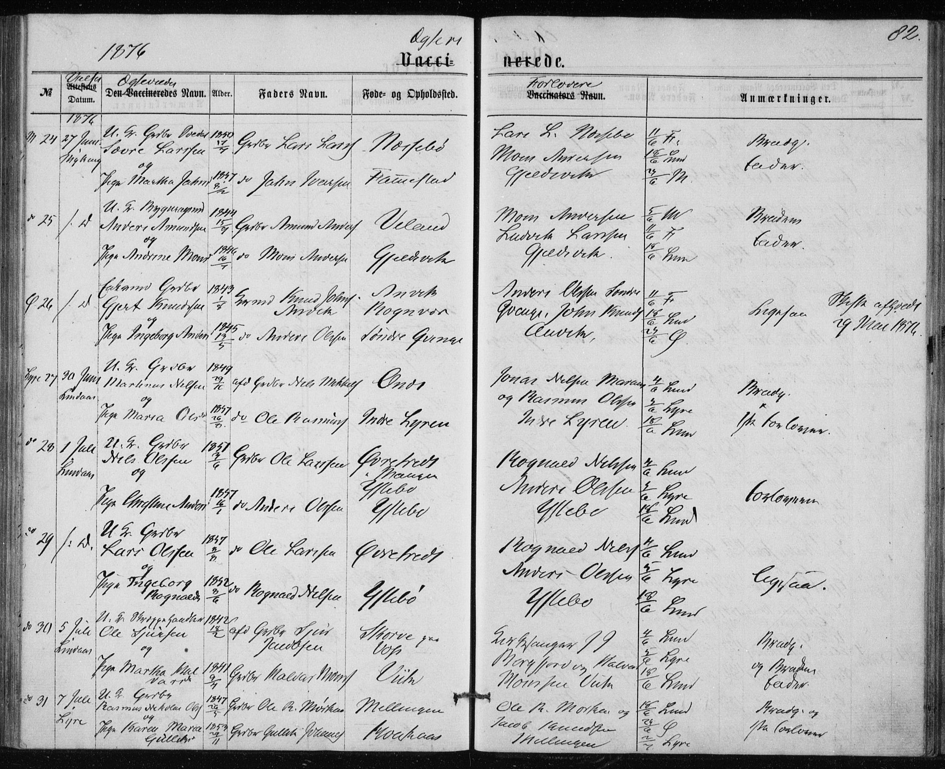 Lindås Sokneprestembete, AV/SAB-A-76701/H/Haa/Haaa/L0017: Parish register (official) no. A 17, 1874-1877, p. 82