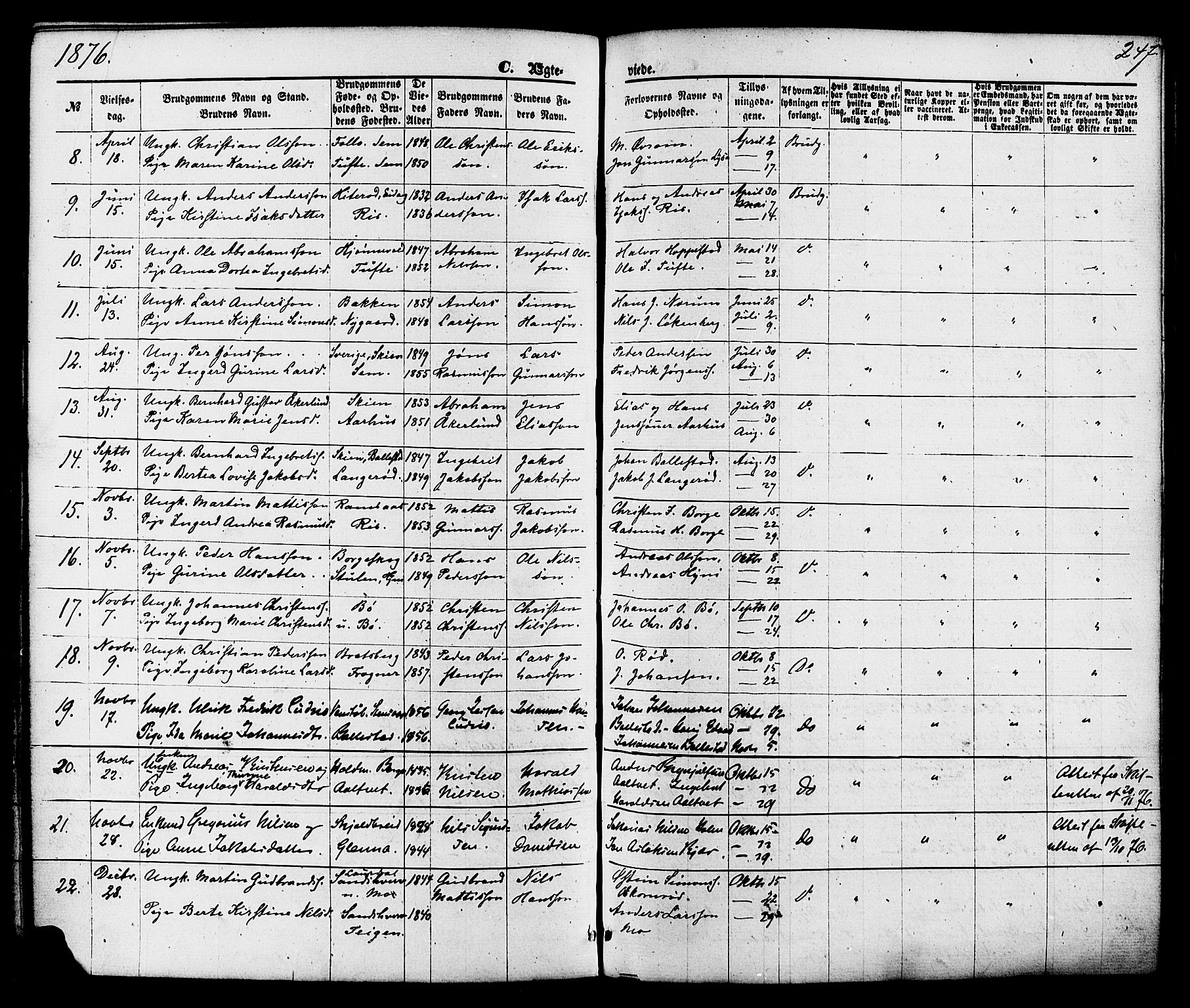 Gjerpen kirkebøker, SAKO/A-265/F/Fa/L0009: Parish register (official) no. I 9, 1872-1885, p. 247