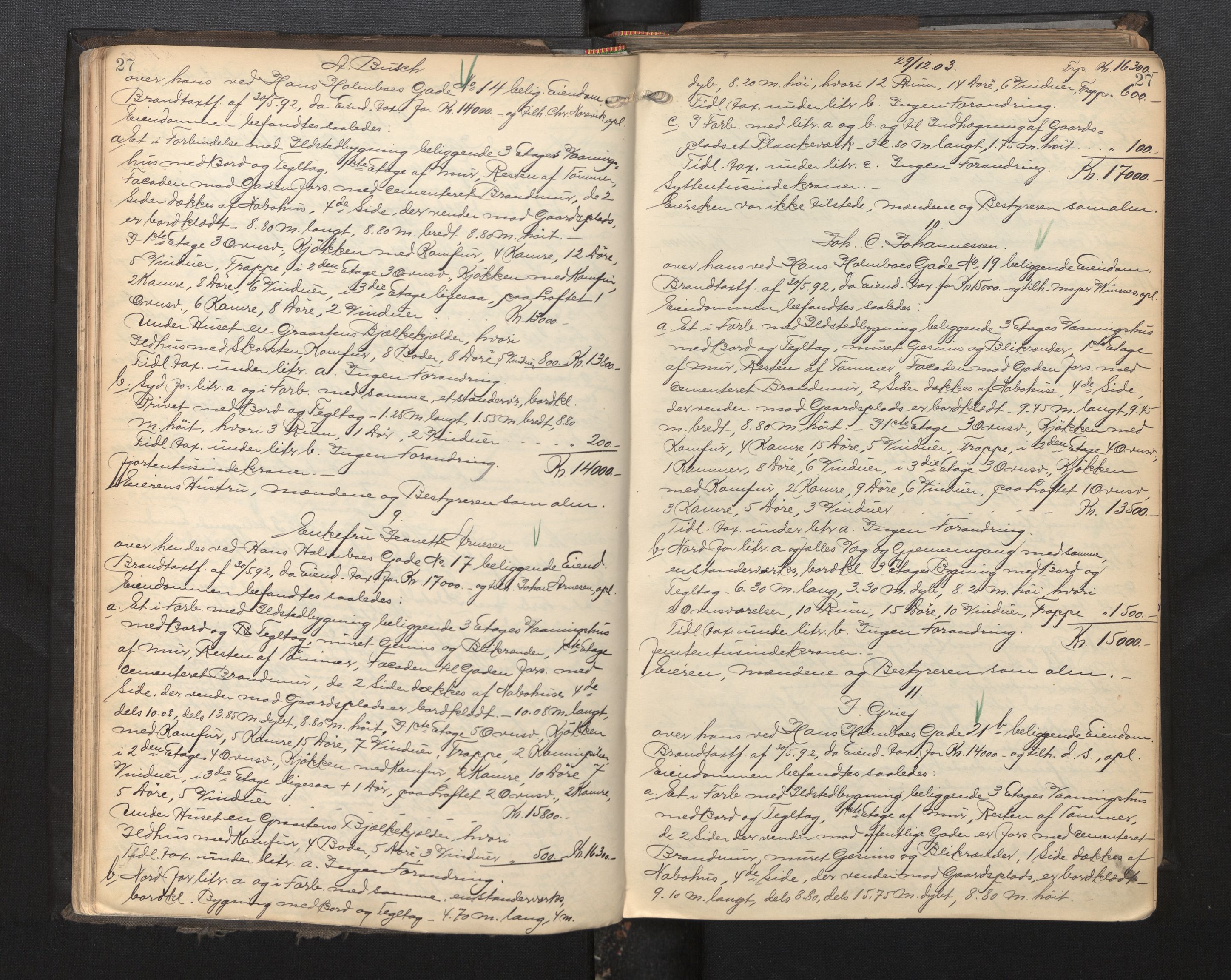 Byfogd og Byskriver i Bergen, AV/SAB-A-3401/11/11Da/L0013: Branntakstprotokoll, 1903-1906, p. 27