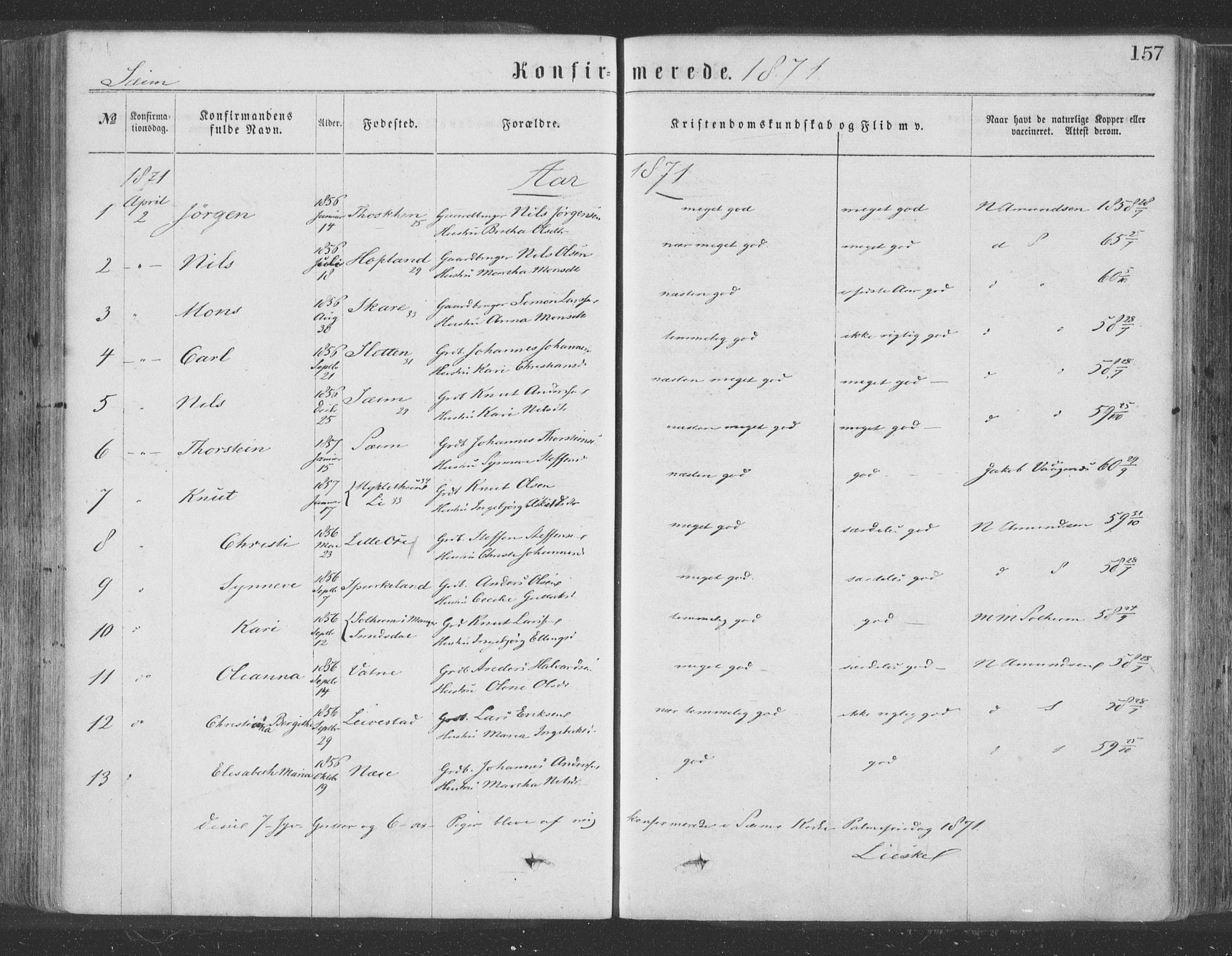 Hosanger sokneprestembete, AV/SAB-A-75801/H/Haa: Parish register (official) no. A 9, 1864-1876, p. 157