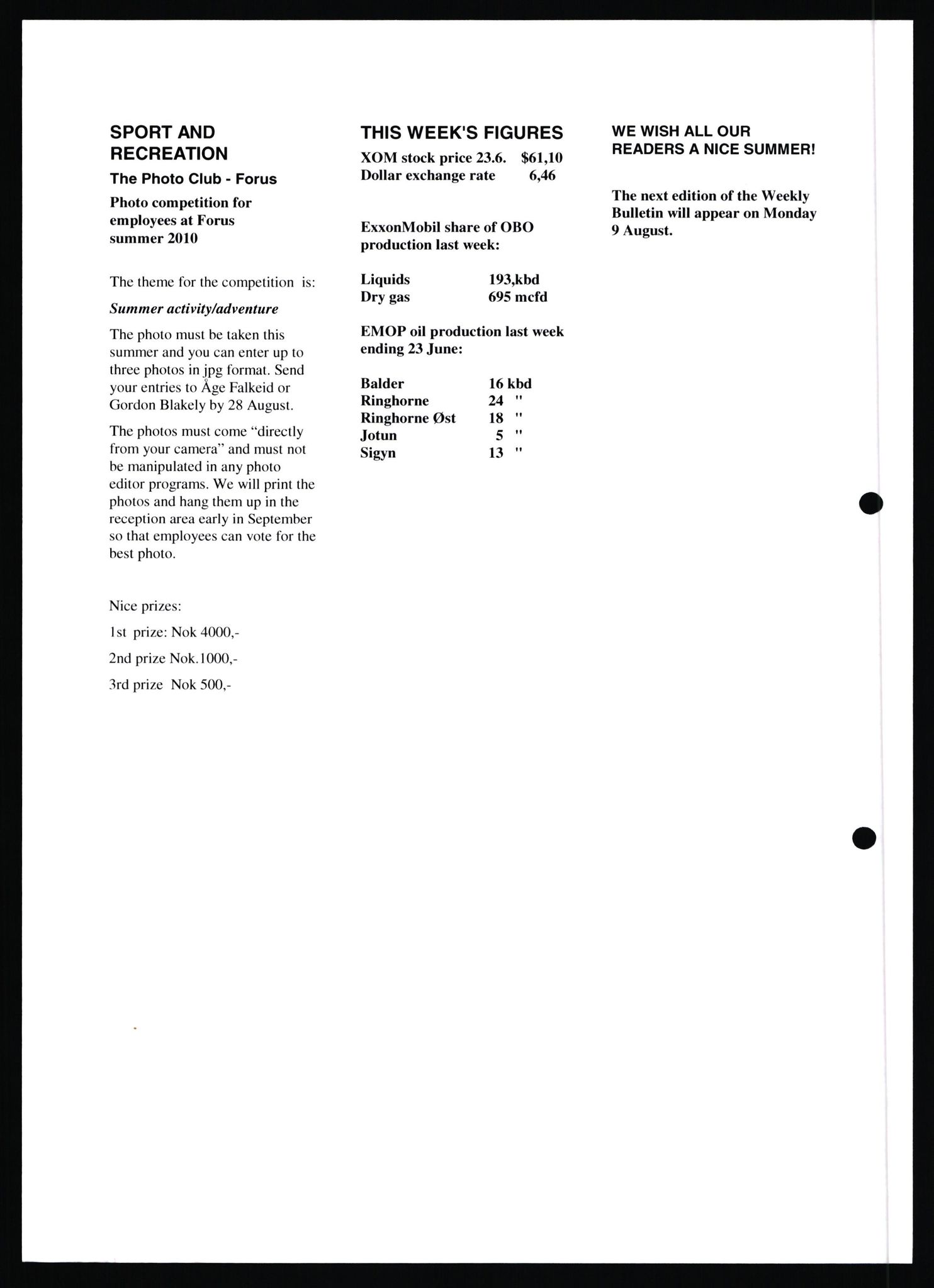 Pa 0982 - Esso Norge A/S, SAST/A-100448/X/Xd/L0007: Ukenytt, 2007-2012