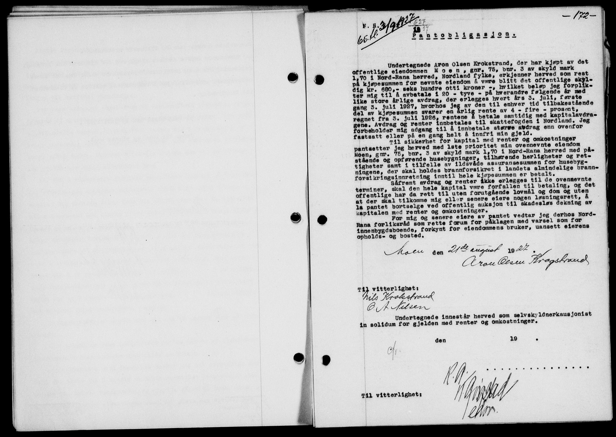 Rana sorenskriveri , SAT/A-1108/1/2/2C/L0020: Mortgage book no. 20-21, 1927-1928, Deed date: 03.09.1927