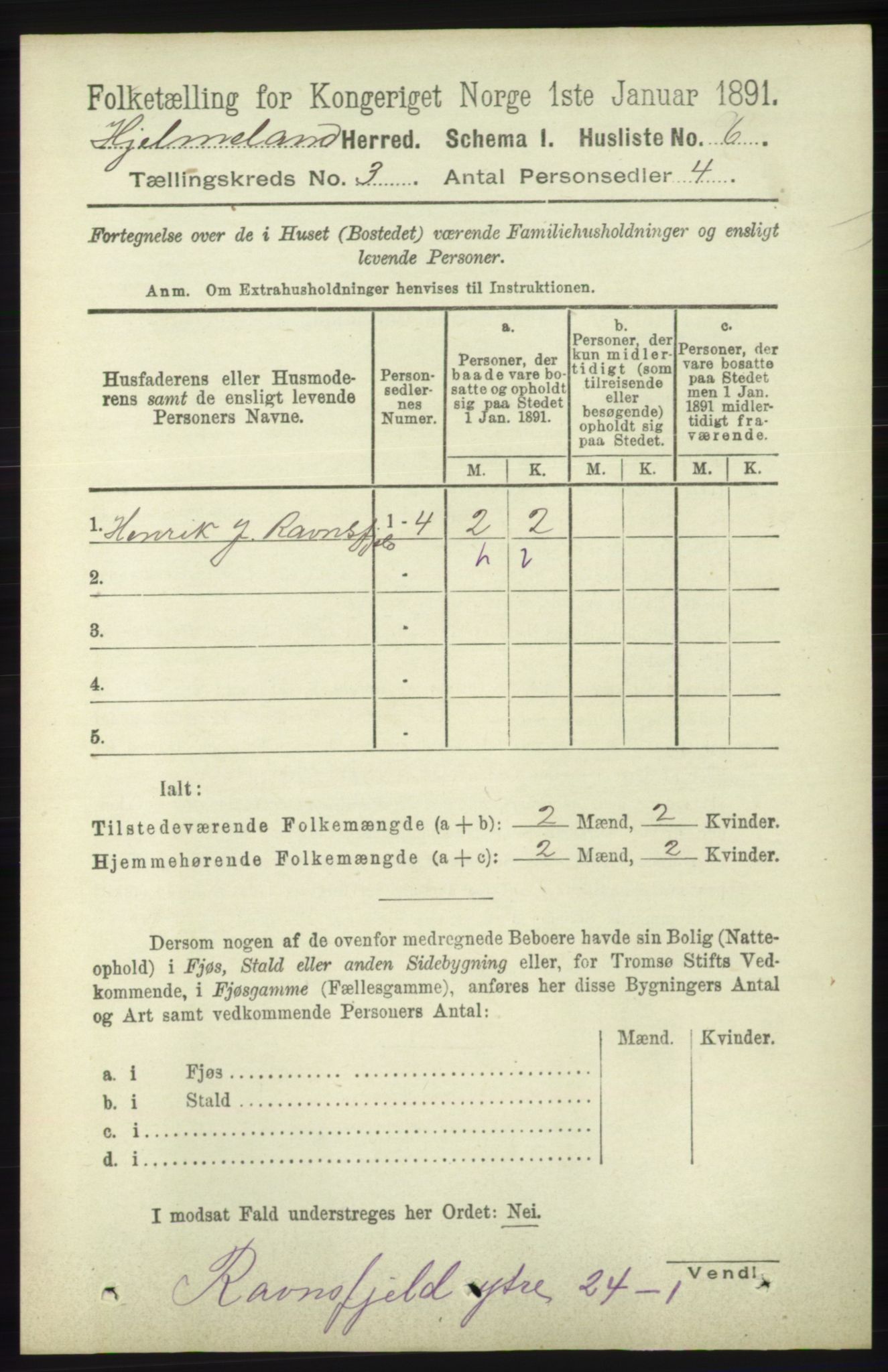 RA, 1891 census for 1133 Hjelmeland, 1891, p. 697