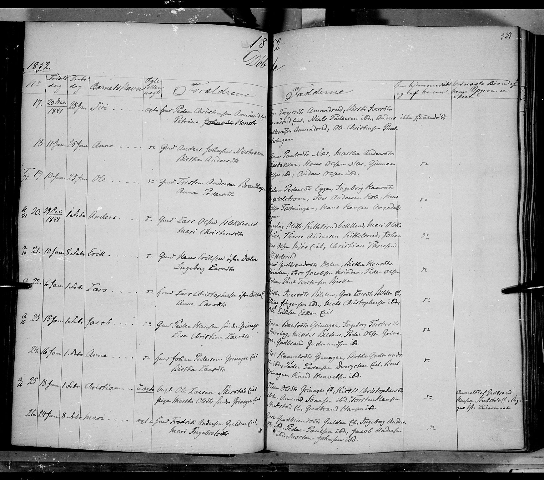 Gran prestekontor, AV/SAH-PREST-112/H/Ha/Haa/L0011: Parish register (official) no. 11, 1842-1856, p. 322-323