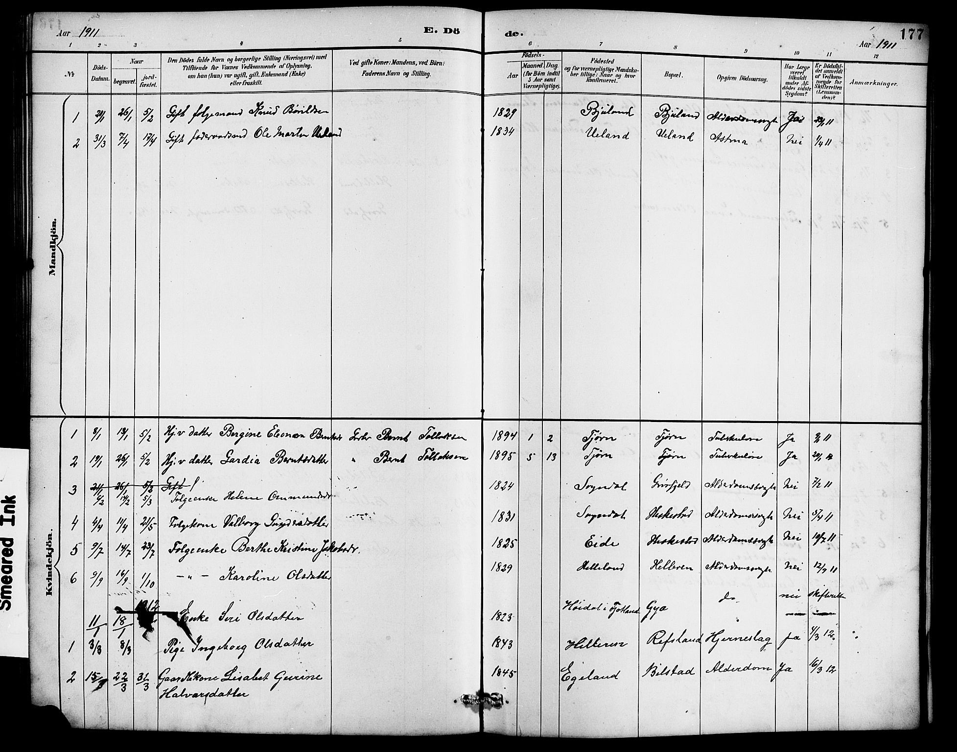 Lund sokneprestkontor, AV/SAST-A-101809/S07/L0007: Parish register (copy) no. B 7, 1890-1925, p. 177