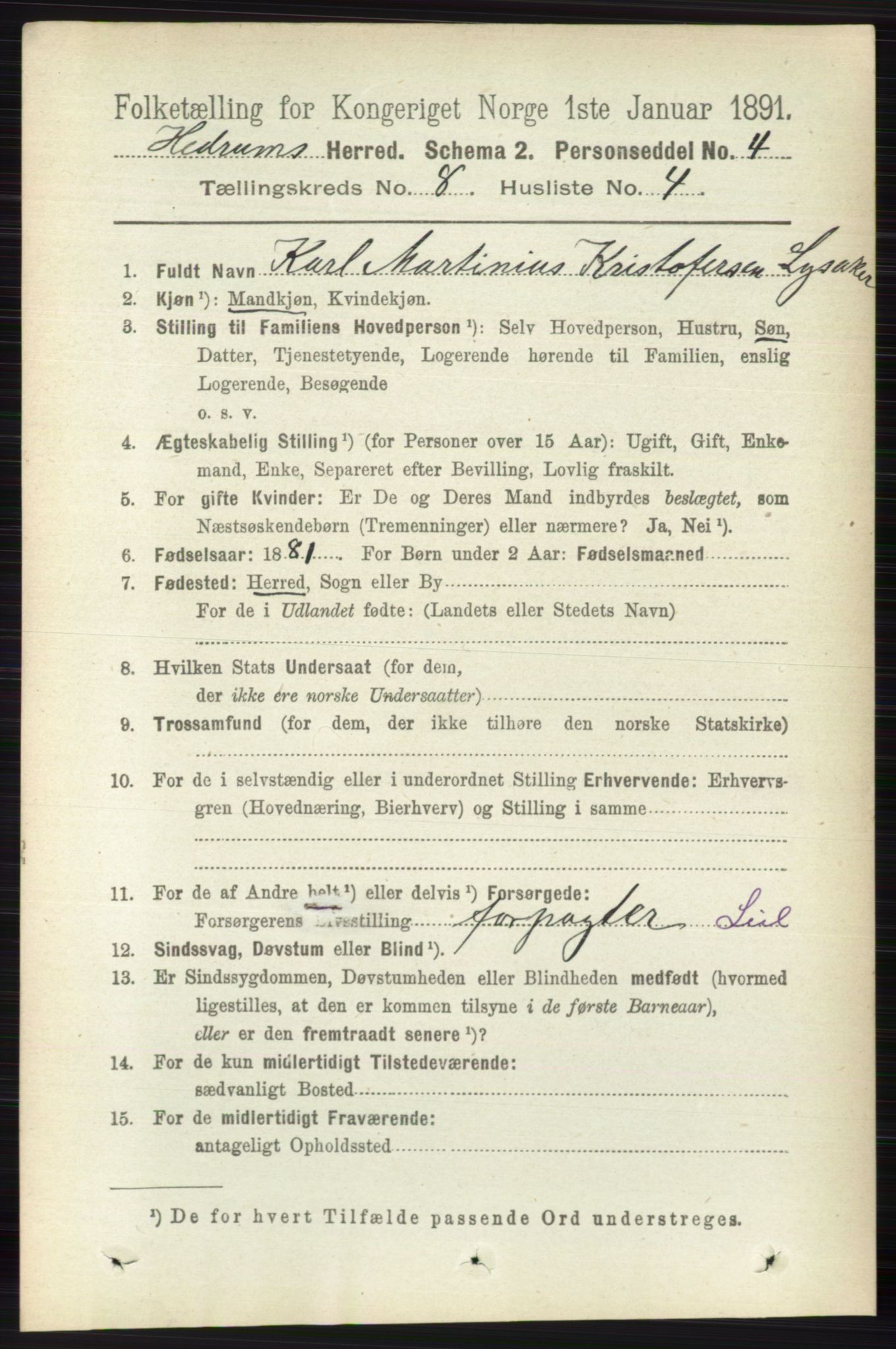 RA, 1891 census for 0727 Hedrum, 1891, p. 3492