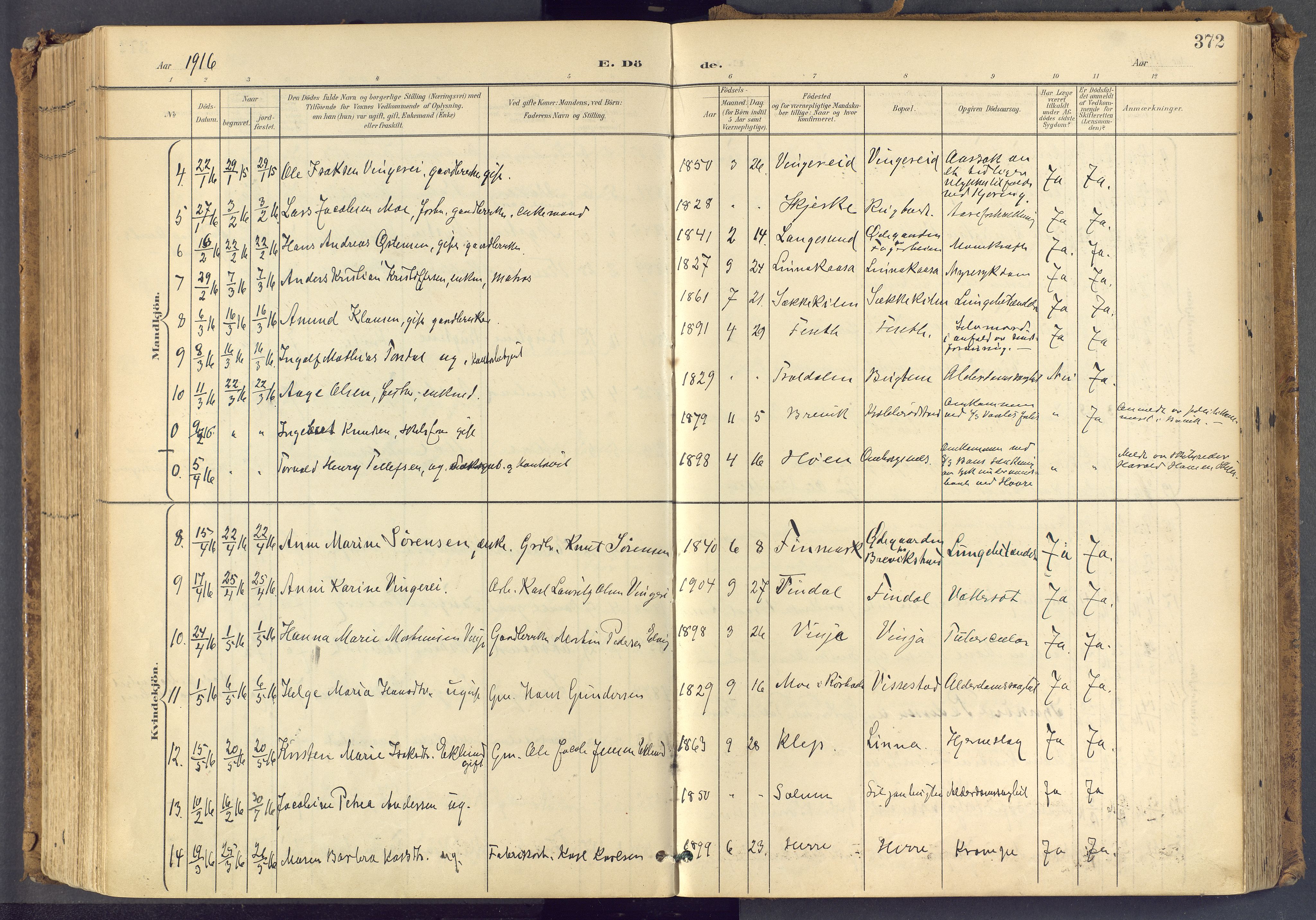 Bamble kirkebøker, SAKO/A-253/F/Fa/L0009: Parish register (official) no. I 9, 1901-1917, p. 372