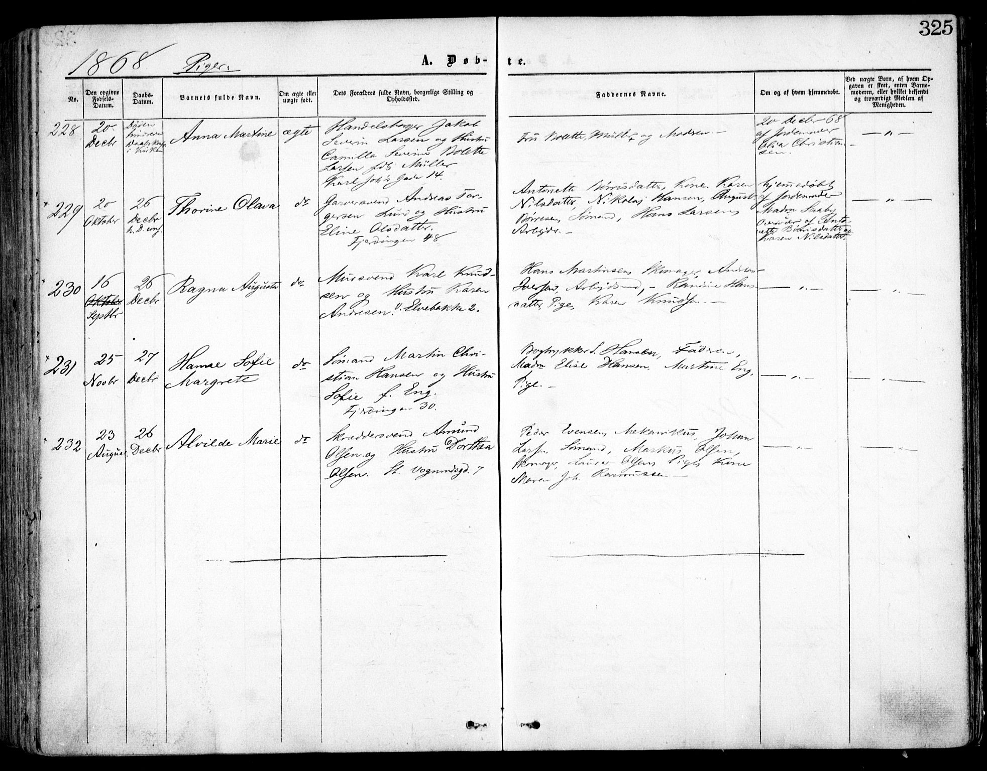 Oslo domkirke Kirkebøker, SAO/A-10752/F/Fa/L0016: Parish register (official) no. 16, 1863-1871, p. 325