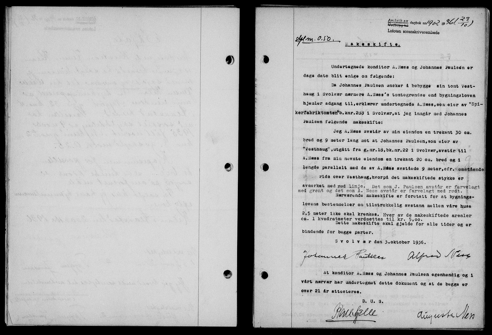 Lofoten sorenskriveri, SAT/A-0017/1/2/2C/L0001a: Mortgage book no. 1a, 1936-1937, Diary no: : 1902/1936
