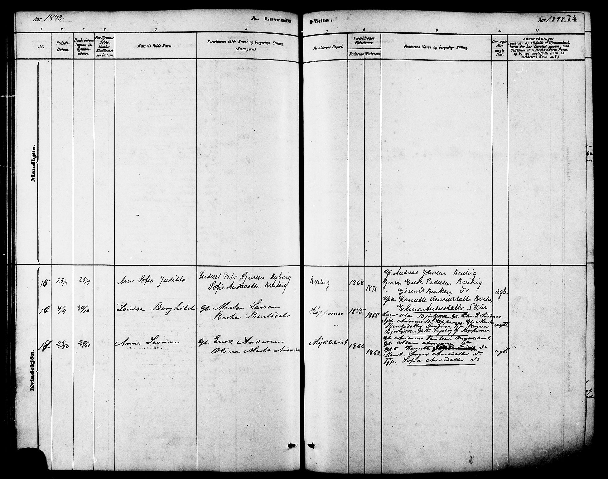 Ministerialprotokoller, klokkerbøker og fødselsregistre - Møre og Romsdal, AV/SAT-A-1454/502/L0027: Parish register (copy) no. 502C01, 1878-1908, p. 74