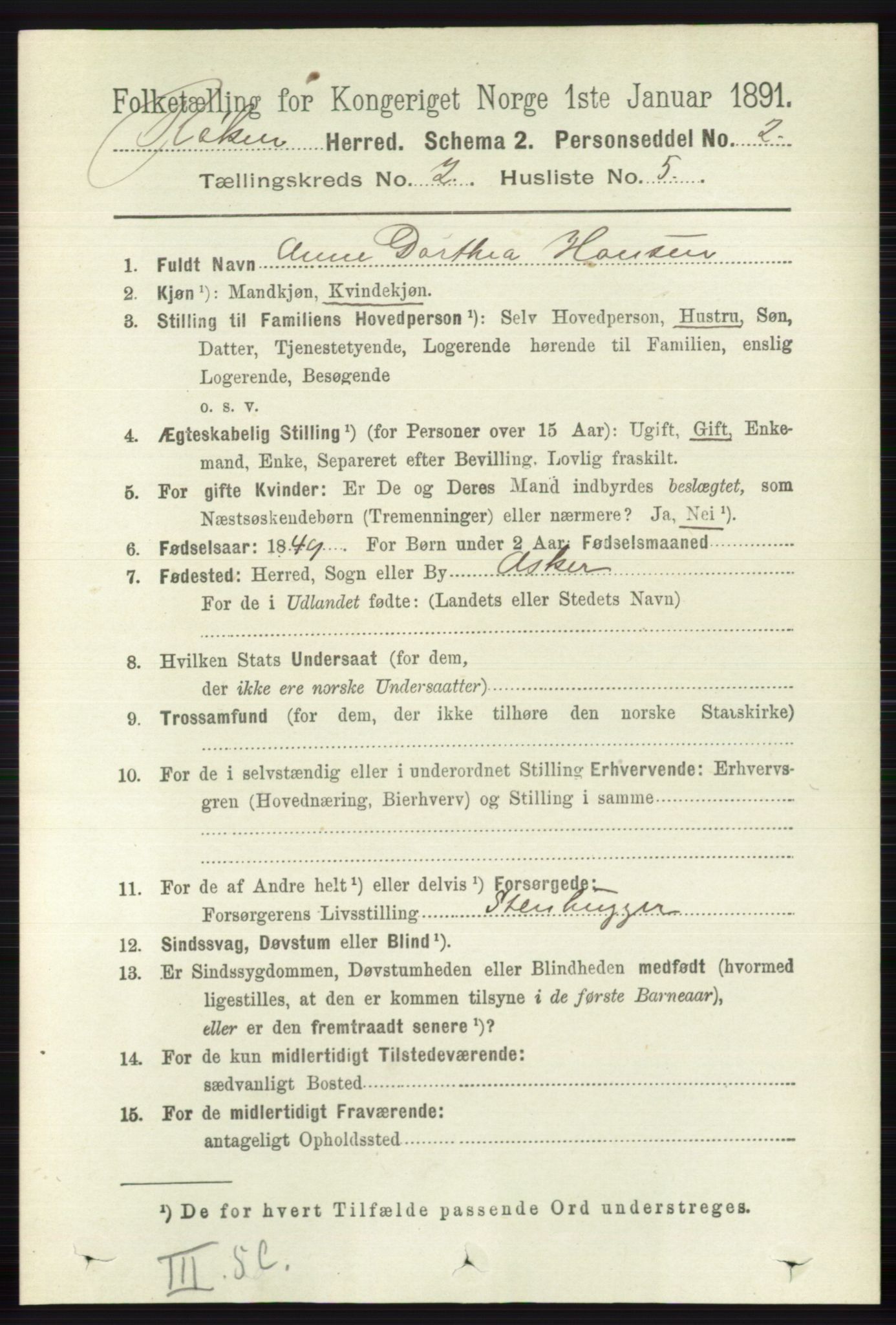 RA, 1891 census for 0627 Røyken, 1891, p. 579