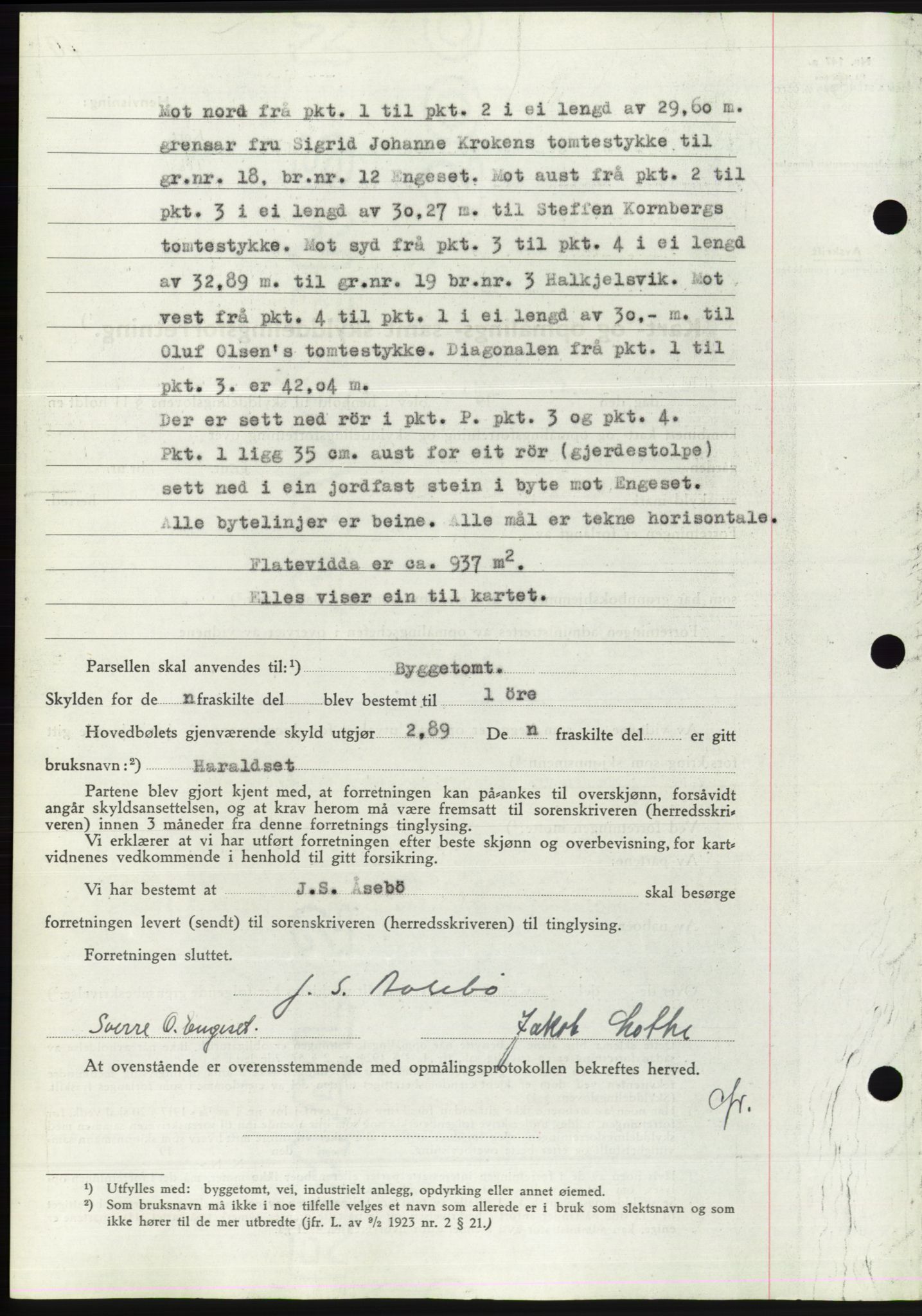 Søre Sunnmøre sorenskriveri, AV/SAT-A-4122/1/2/2C/L0071: Mortgage book no. 65, 1941-1941, Diary no: : 234/1941