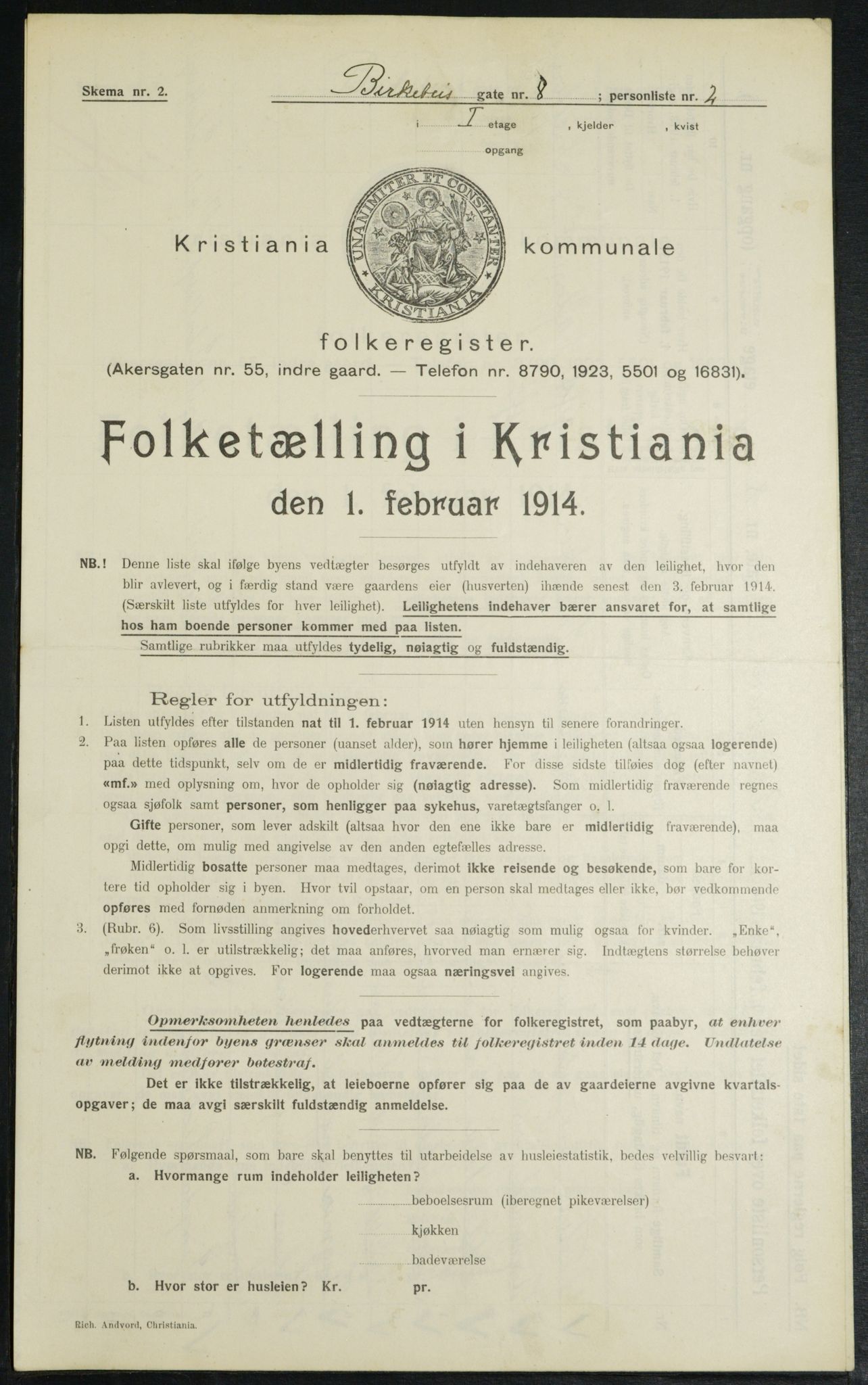 OBA, Municipal Census 1914 for Kristiania, 1914, p. 4958