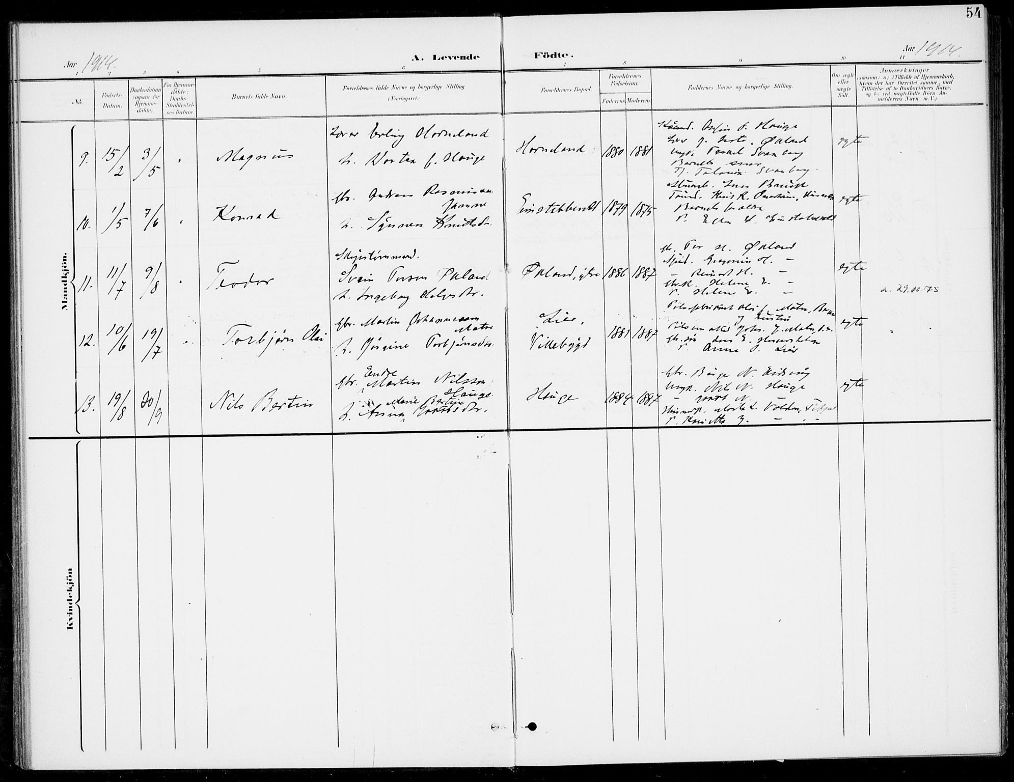 Sveio Sokneprestembete, AV/SAB-A-78501/H/Haa: Parish register (official) no. C 3, 1899-1916, p. 54