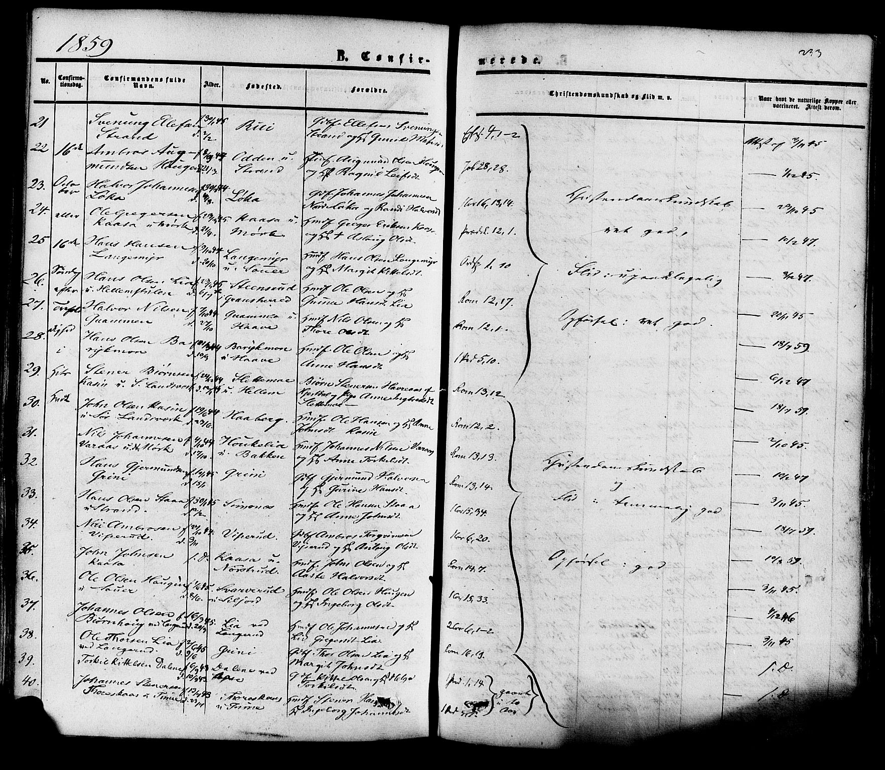 Heddal kirkebøker, SAKO/A-268/F/Fa/L0007: Parish register (official) no. I 7, 1855-1877, p. 233
