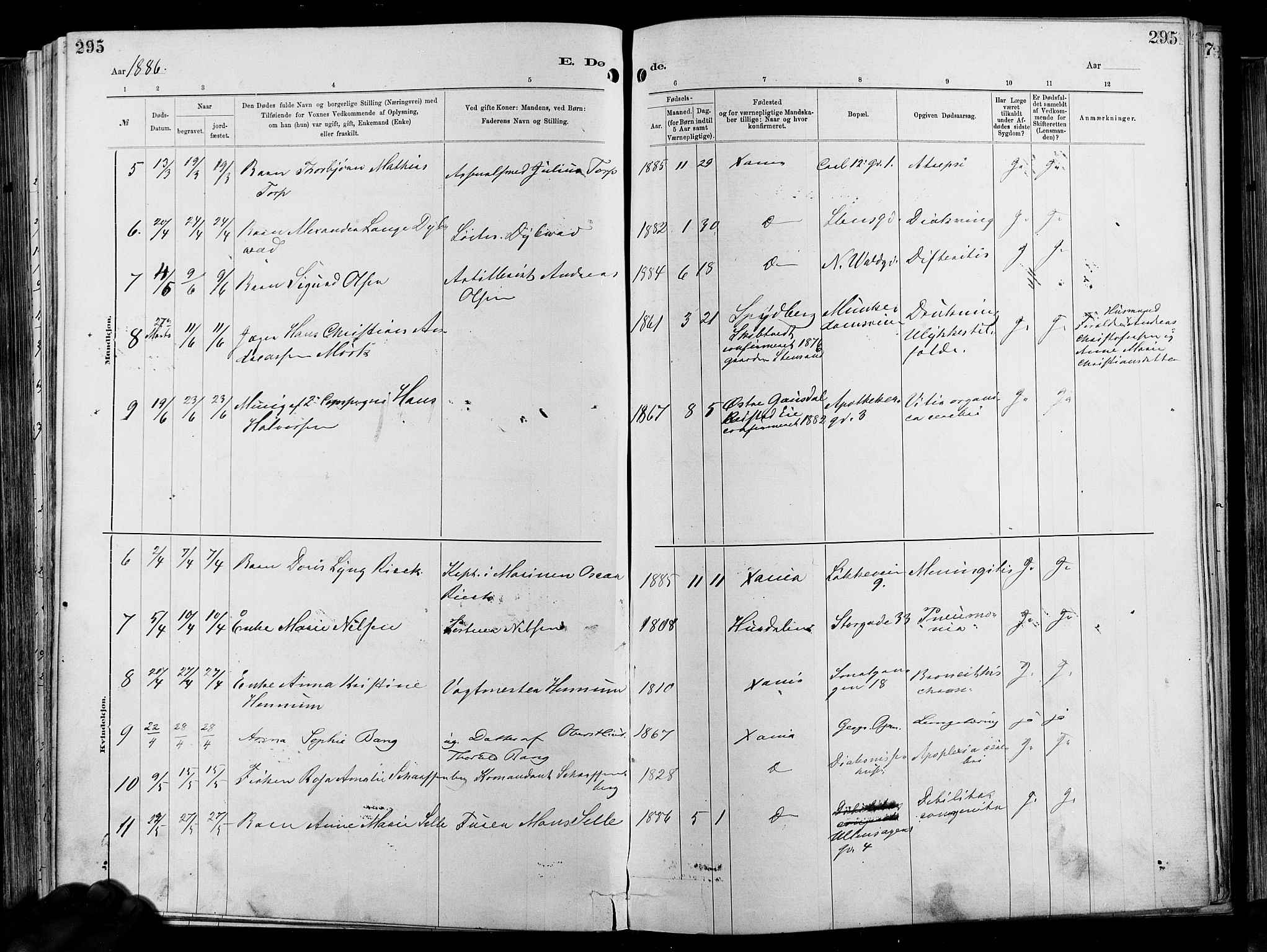 Garnisonsmenigheten Kirkebøker, SAO/A-10846/F/Fa/L0012: Parish register (official) no. 12, 1880-1893, p. 295