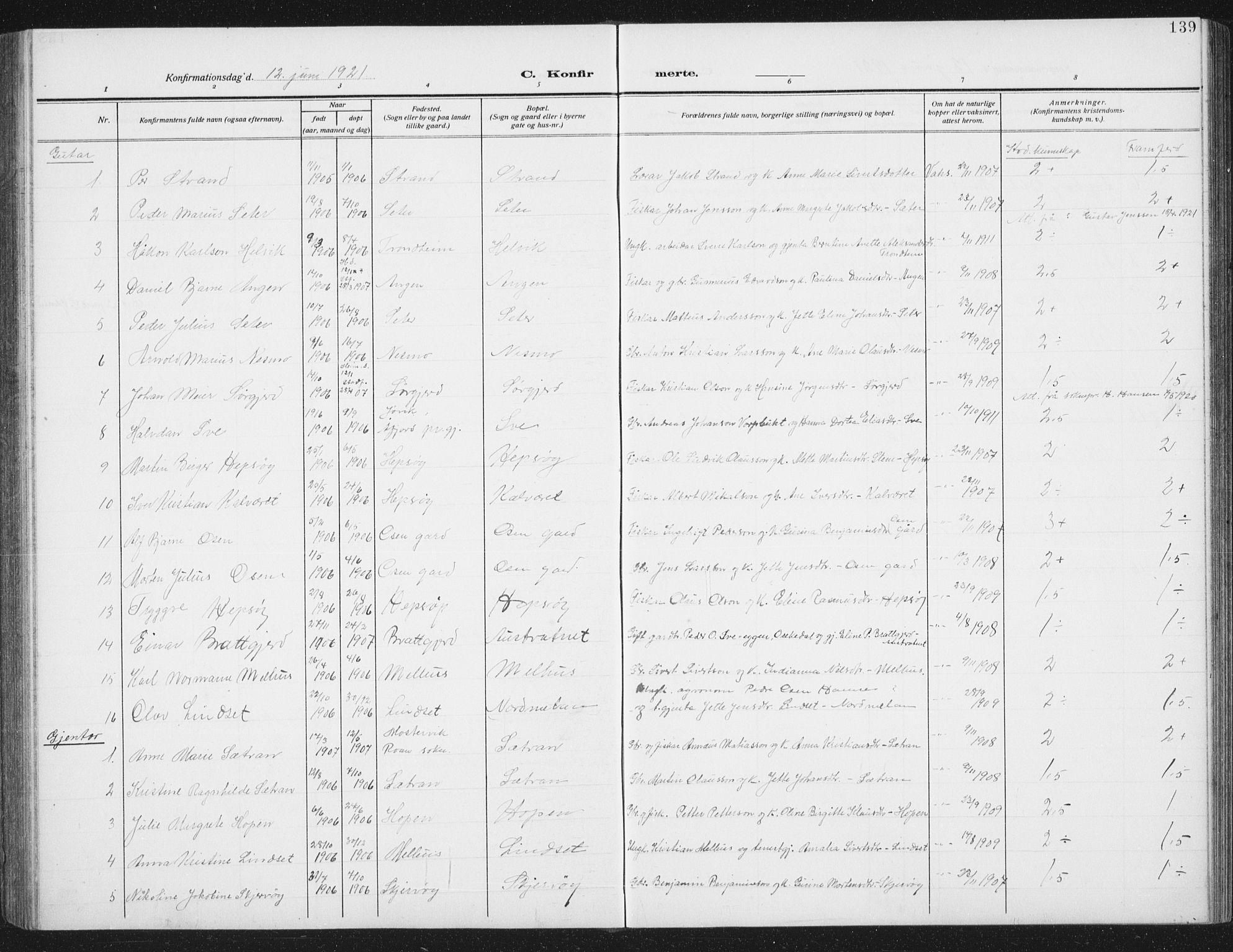 Ministerialprotokoller, klokkerbøker og fødselsregistre - Sør-Trøndelag, SAT/A-1456/658/L0727: Parish register (copy) no. 658C03, 1909-1935, p. 139