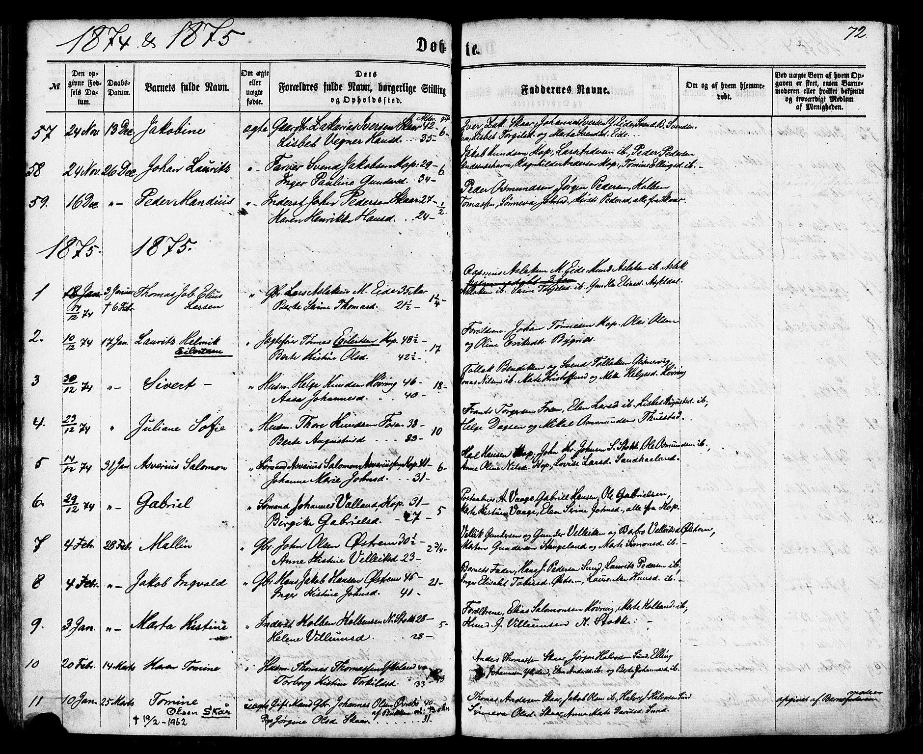 Avaldsnes sokneprestkontor, AV/SAST-A -101851/H/Ha/Haa/L0011: Parish register (official) no. A 11, 1861-1880, p. 72