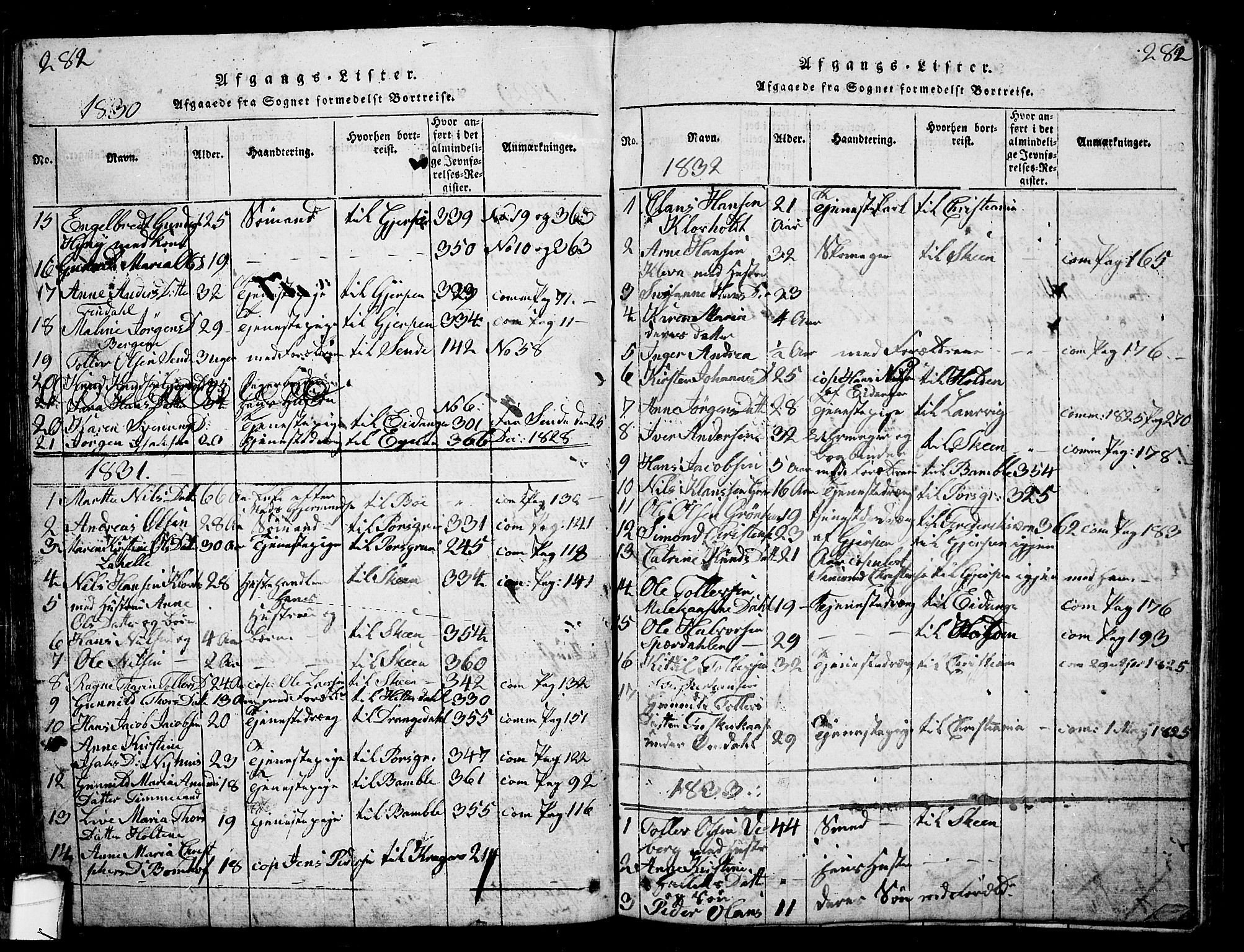 Solum kirkebøker, SAKO/A-306/G/Ga/L0001: Parish register (copy) no. I 1, 1814-1833, p. 282