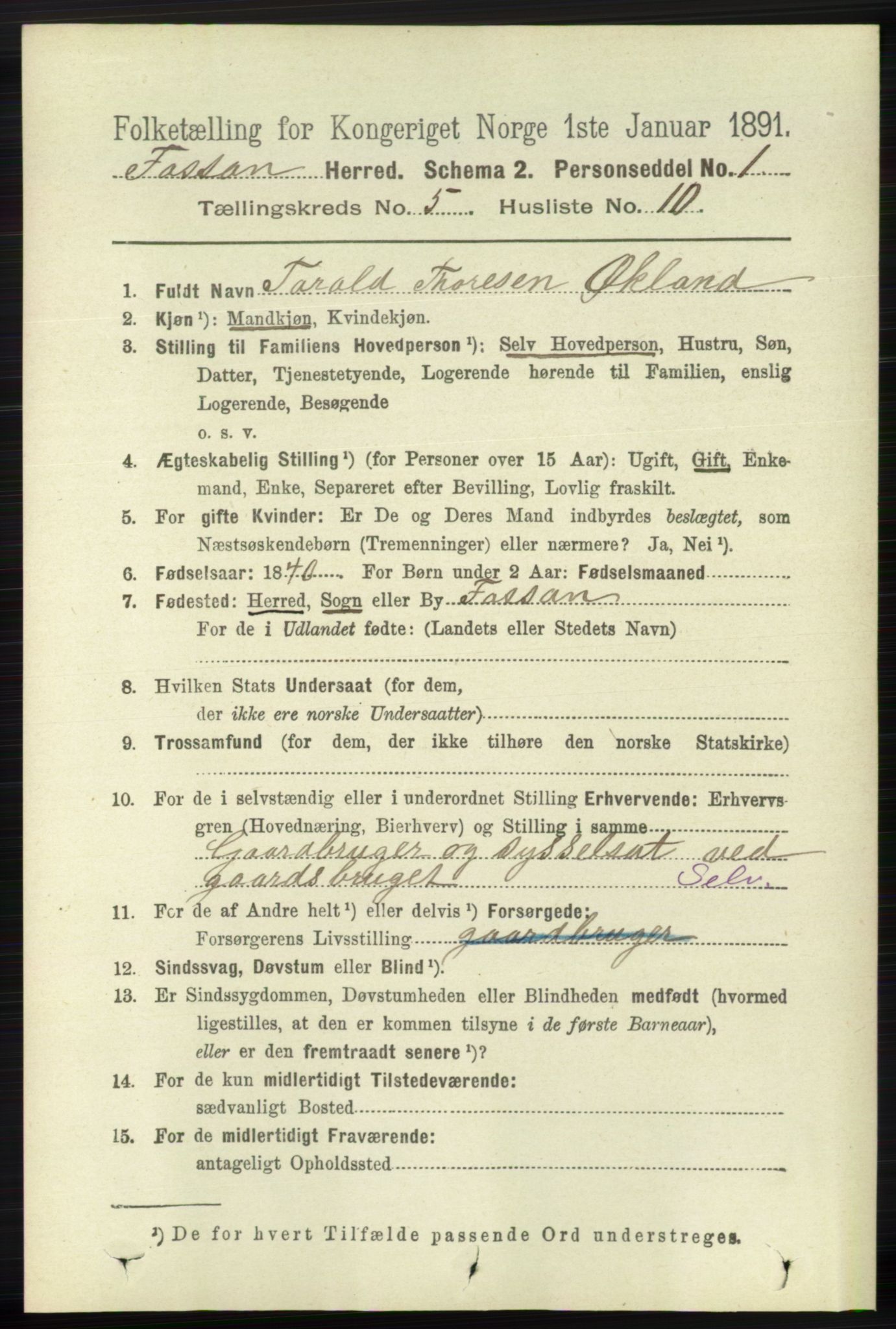 RA, 1891 census for 1129 Forsand, 1891, p. 827