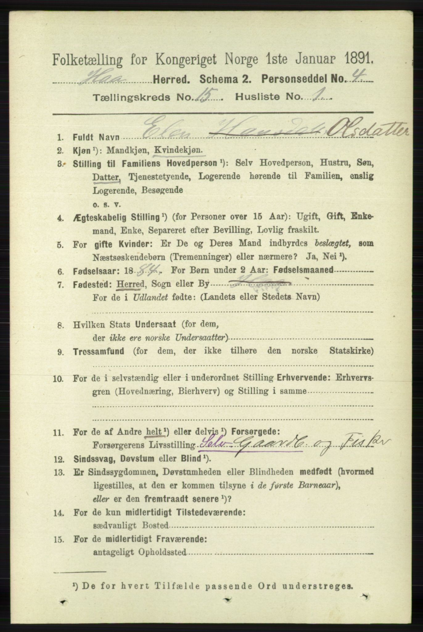 RA, 1891 census for 1119 Hå, 1891, p. 3642